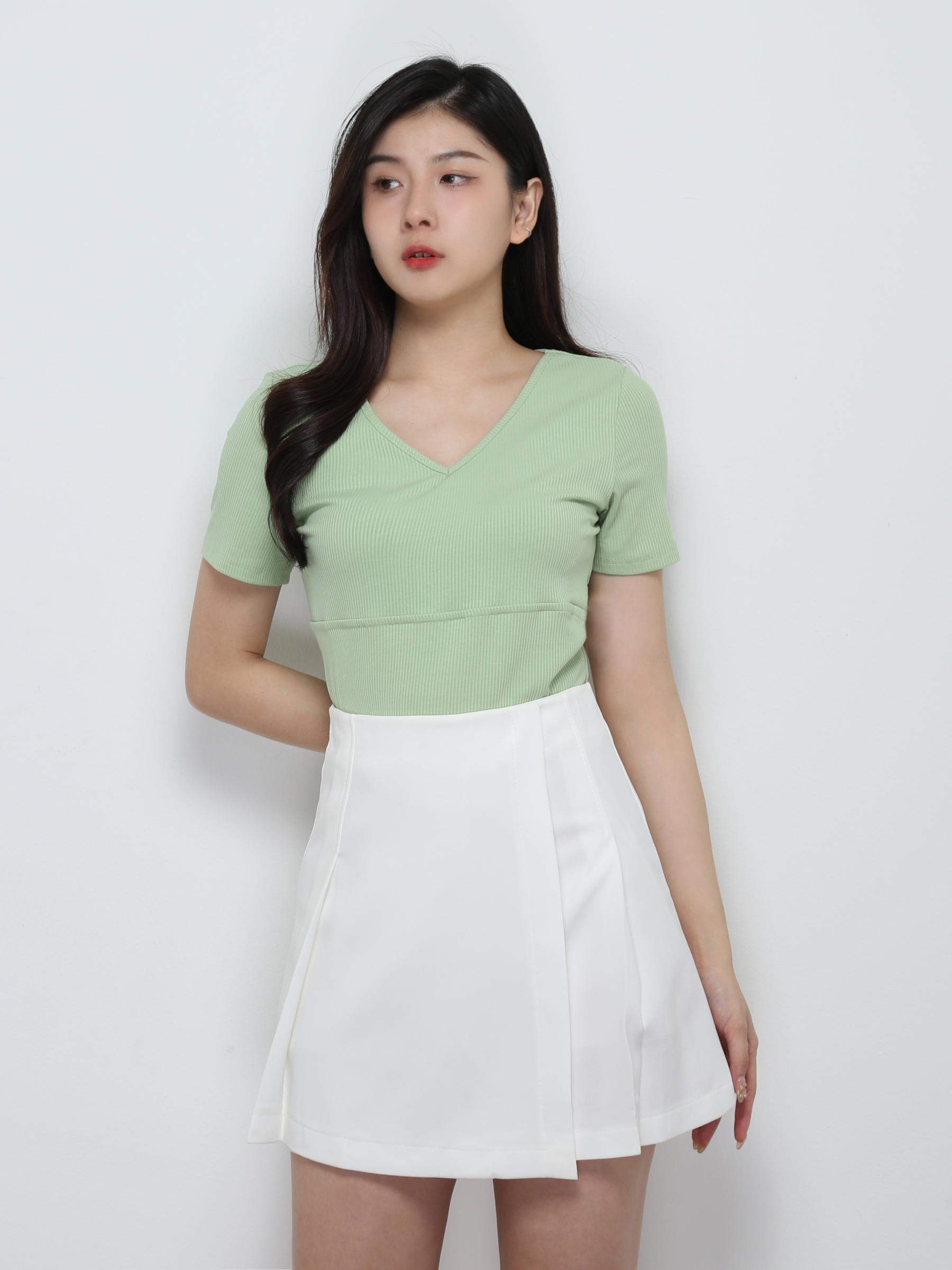 Short Sleeve V Neck Top 29187