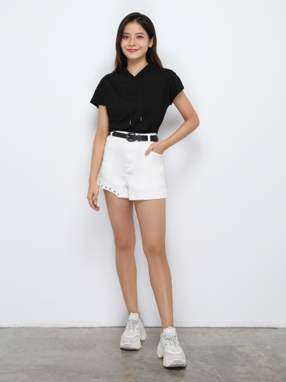 High Waist Decorative Buckle With Belt Short Pants 29212