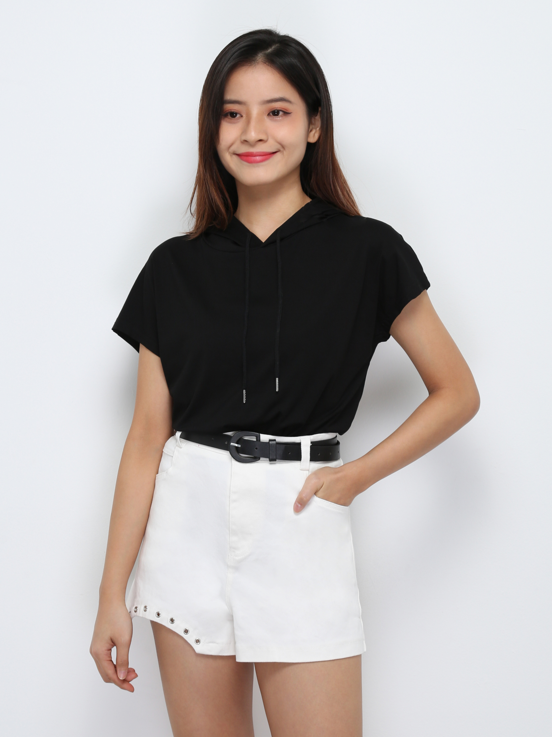 High Waist Decorative Buckle With Belt Short Pants 29212