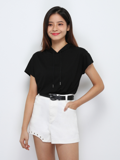 High Waist Decorative Buckle With Belt Short Pants 29212