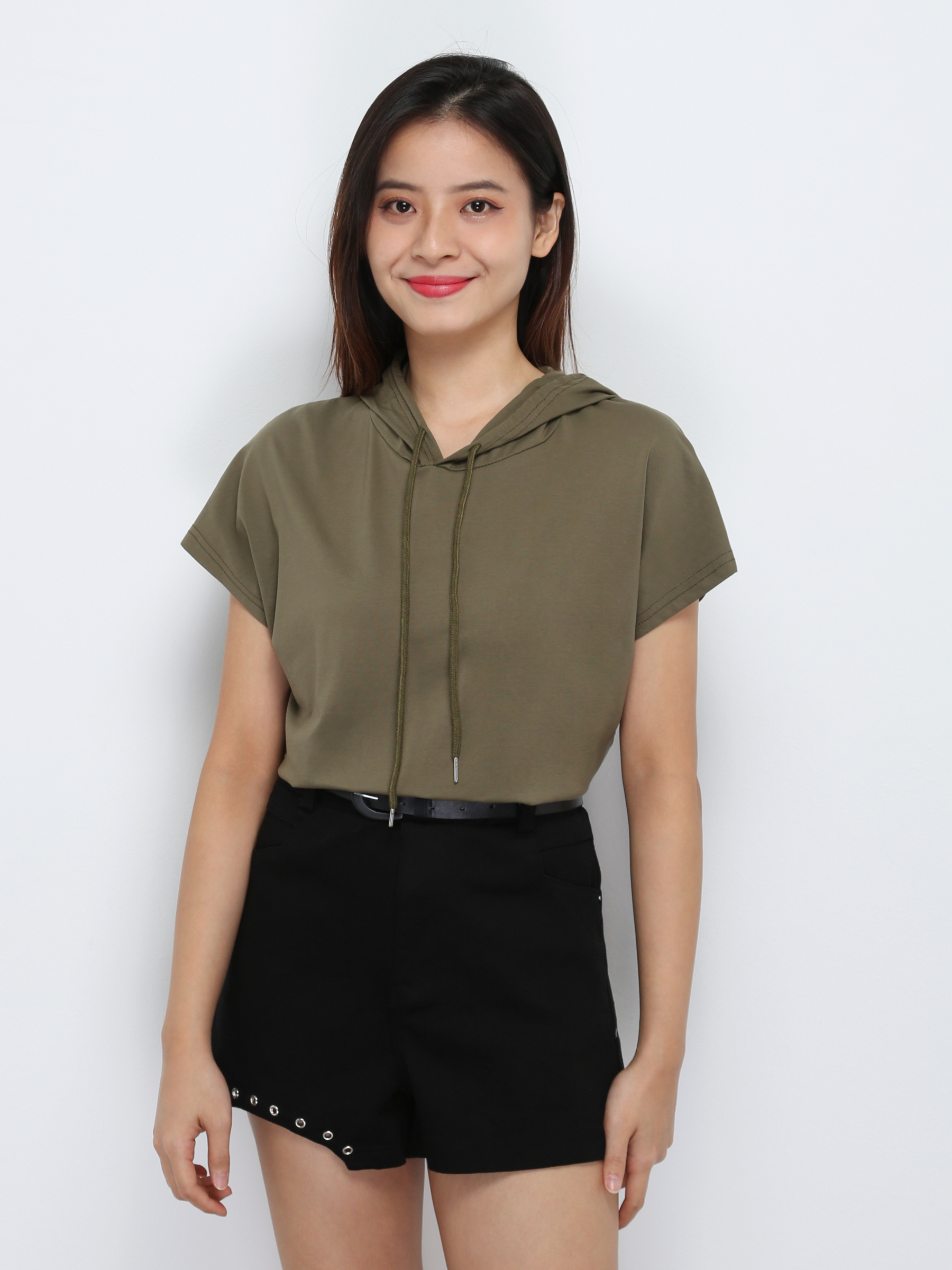 High Waist Decorative Buckle With Belt Short Pants 29212