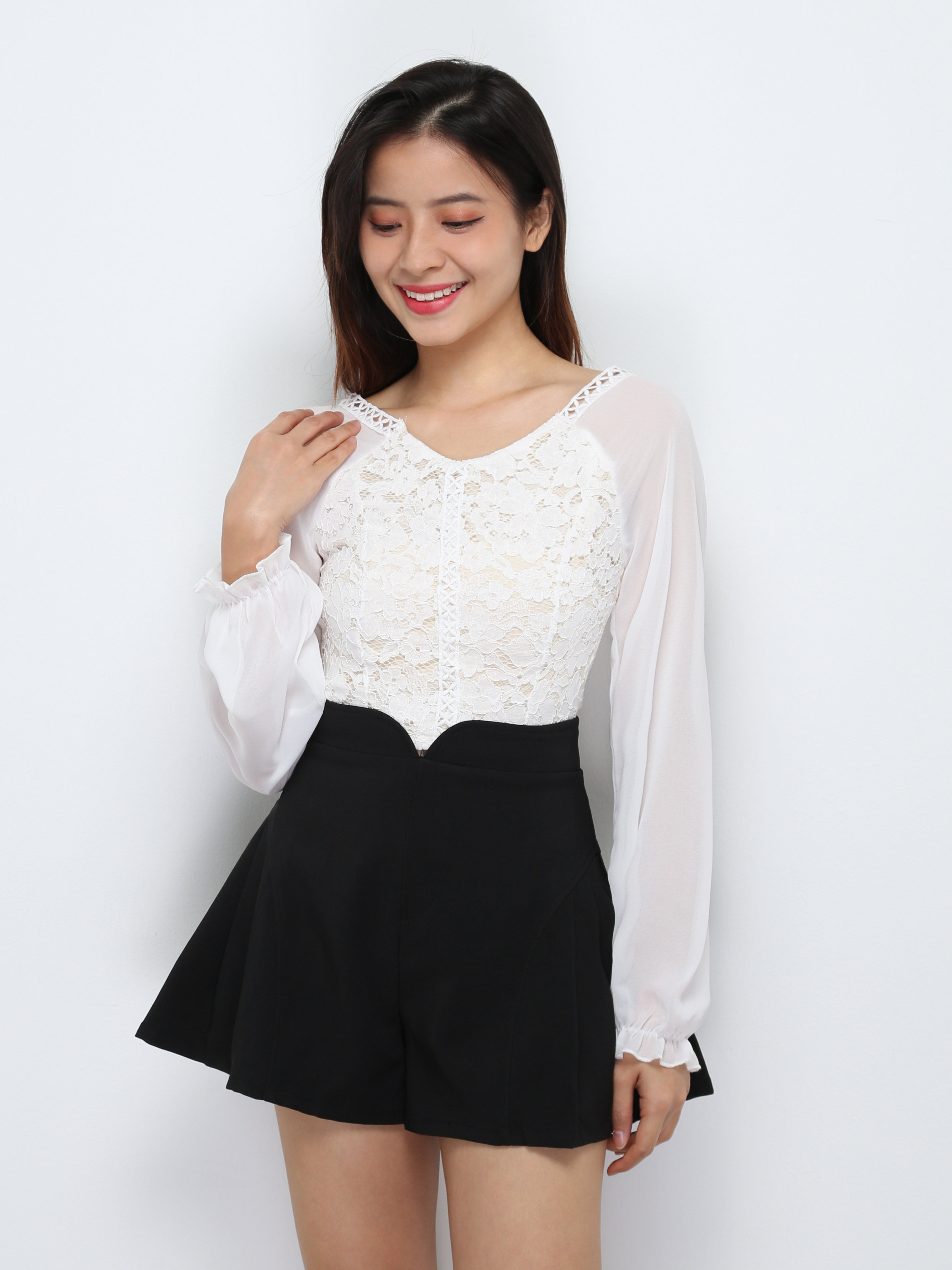 Lace With Chiffon Sleeve Top 29206