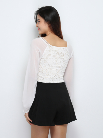 Lace With Chiffon Sleeve Top 29206
