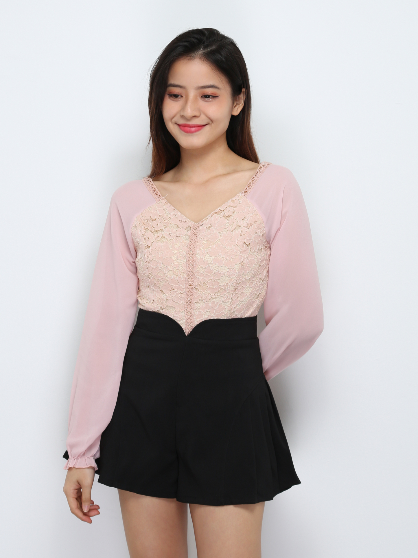 Lace With Chiffon Sleeve Top 29206