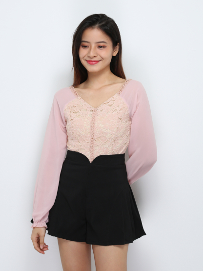 Lace With Chiffon Sleeve Top 29206