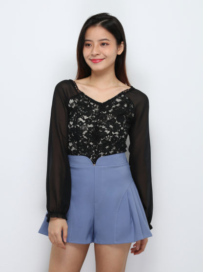 Lace With Chiffon Sleeve Top 29206