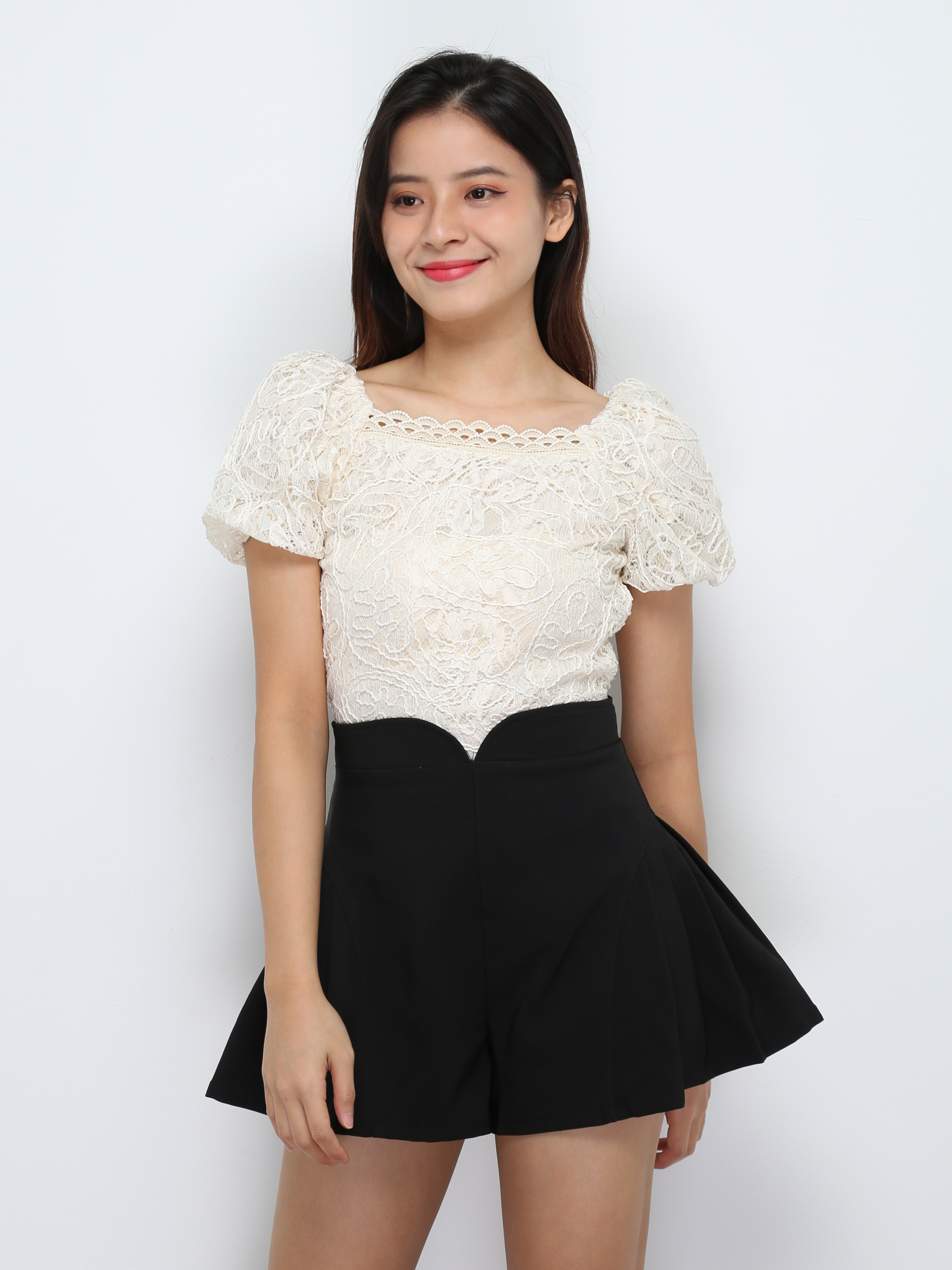 High Waist Back Zip Side Pleated Short Pants 29242