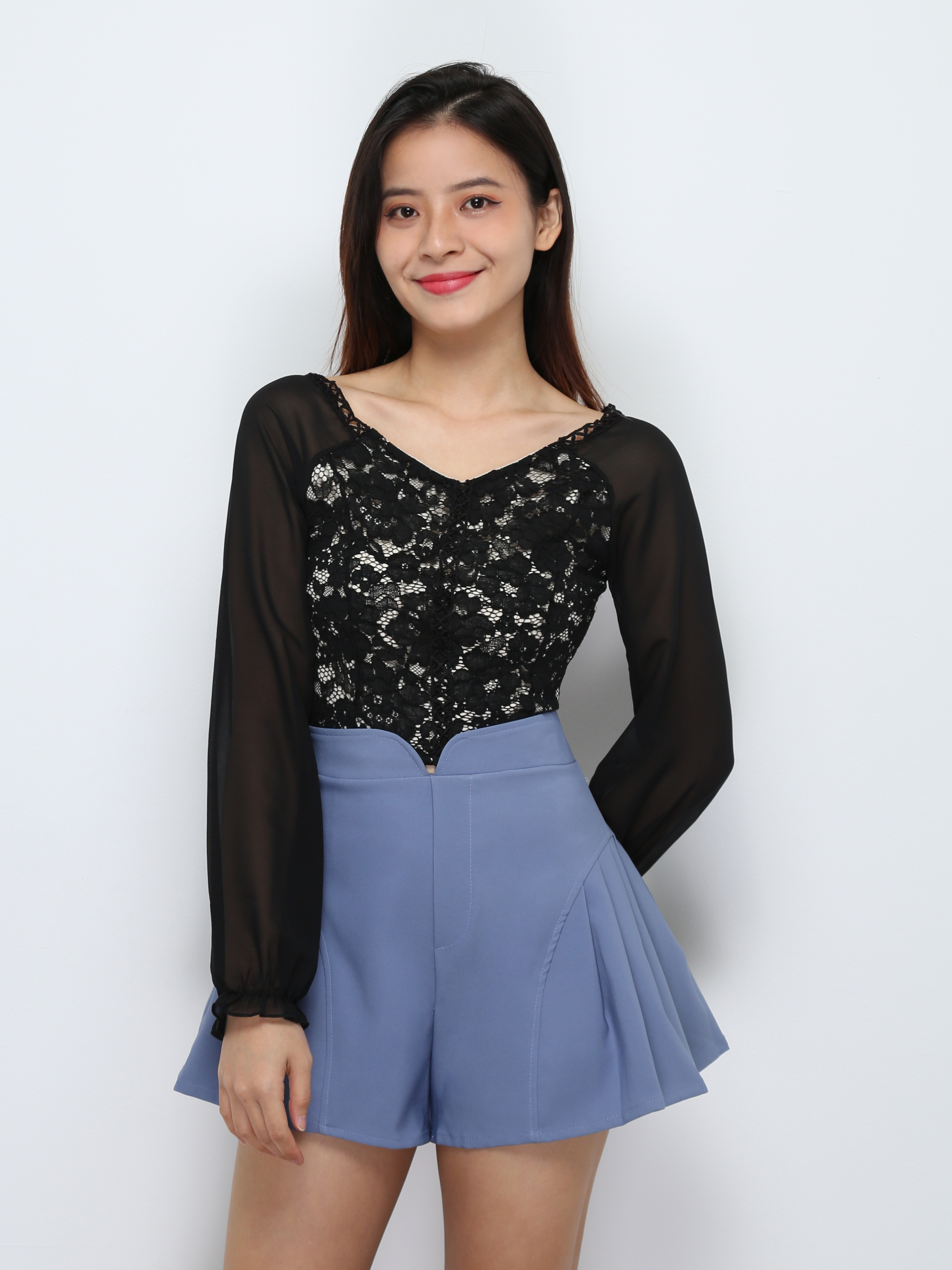 High Waist Back Zip Side Pleated Short Pants 29242