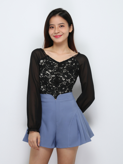 High Waist Back Zip Side Pleated Short Pants 29242