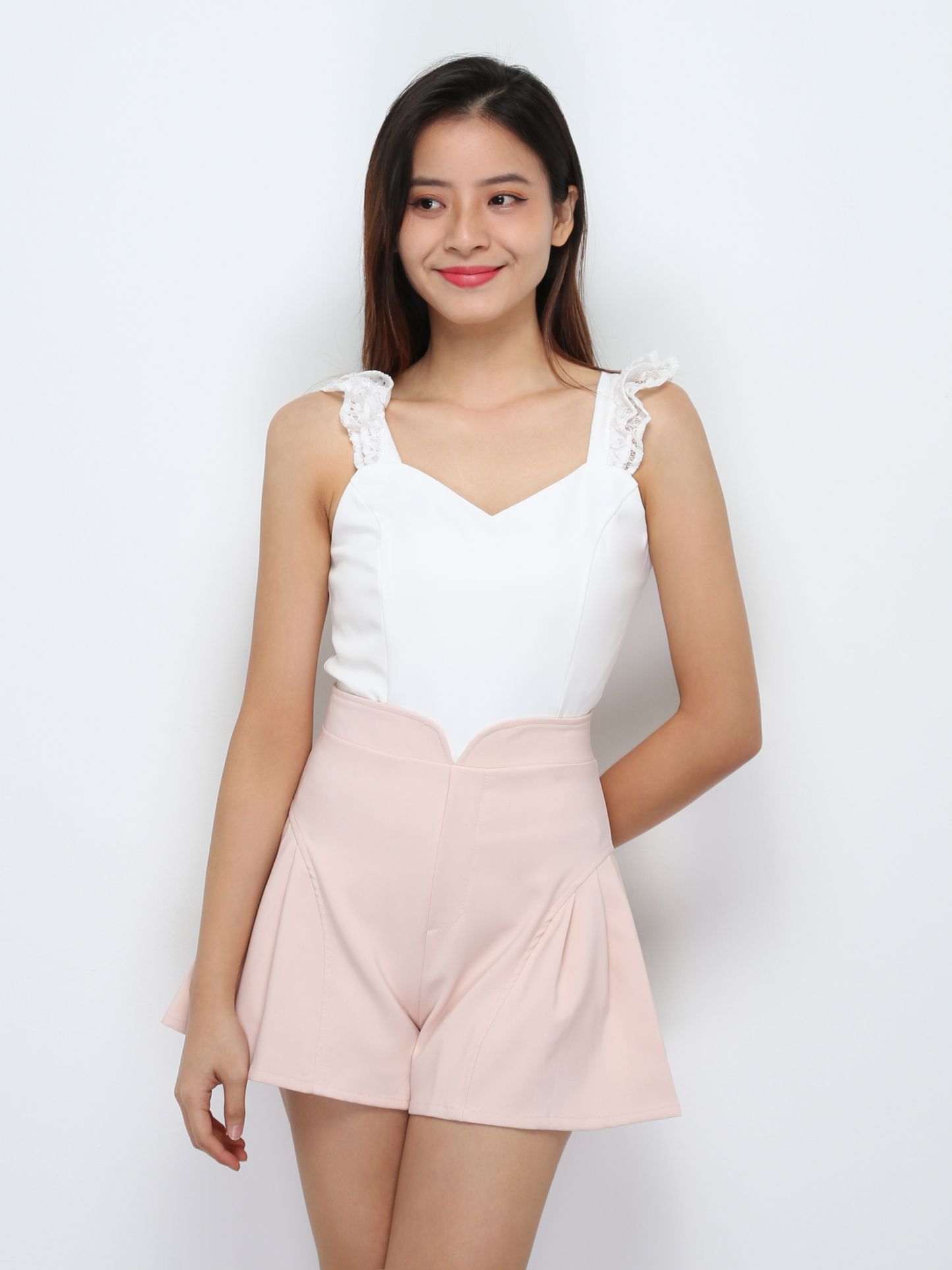 High Waist Back Zip Side Pleated Short Pants 29242