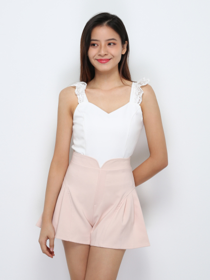 High Waist Back Zip Side Pleated Short Pants 29242