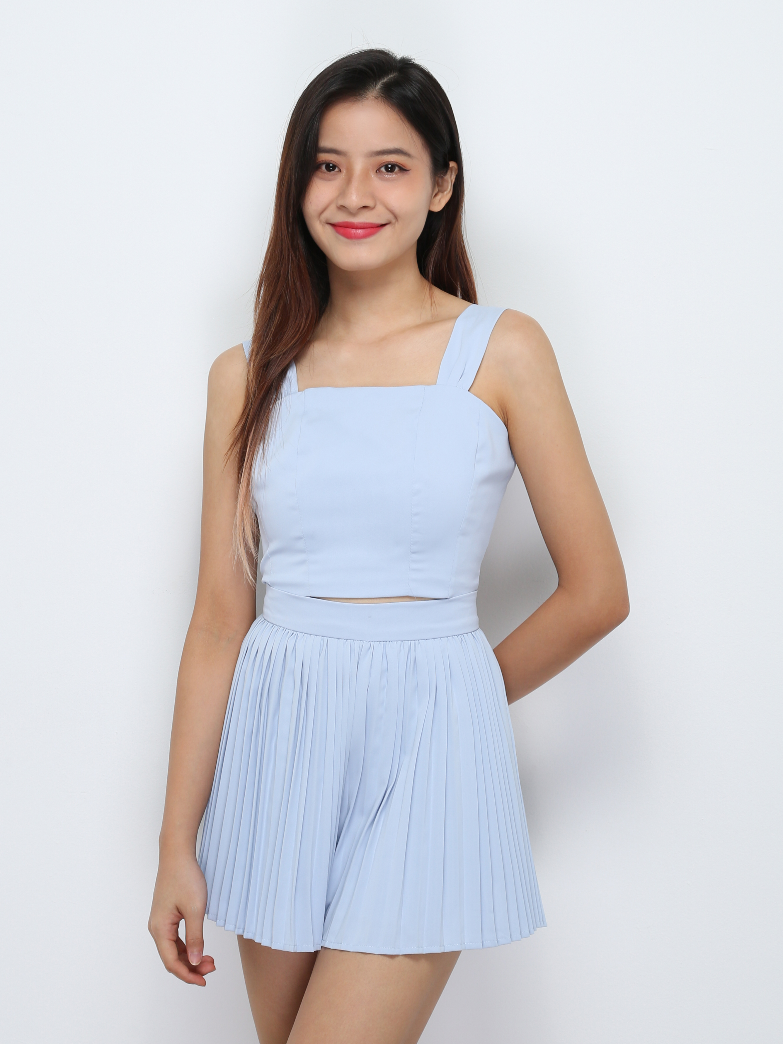 Sleeveless Crop Top With pleated Skirt Set 29240