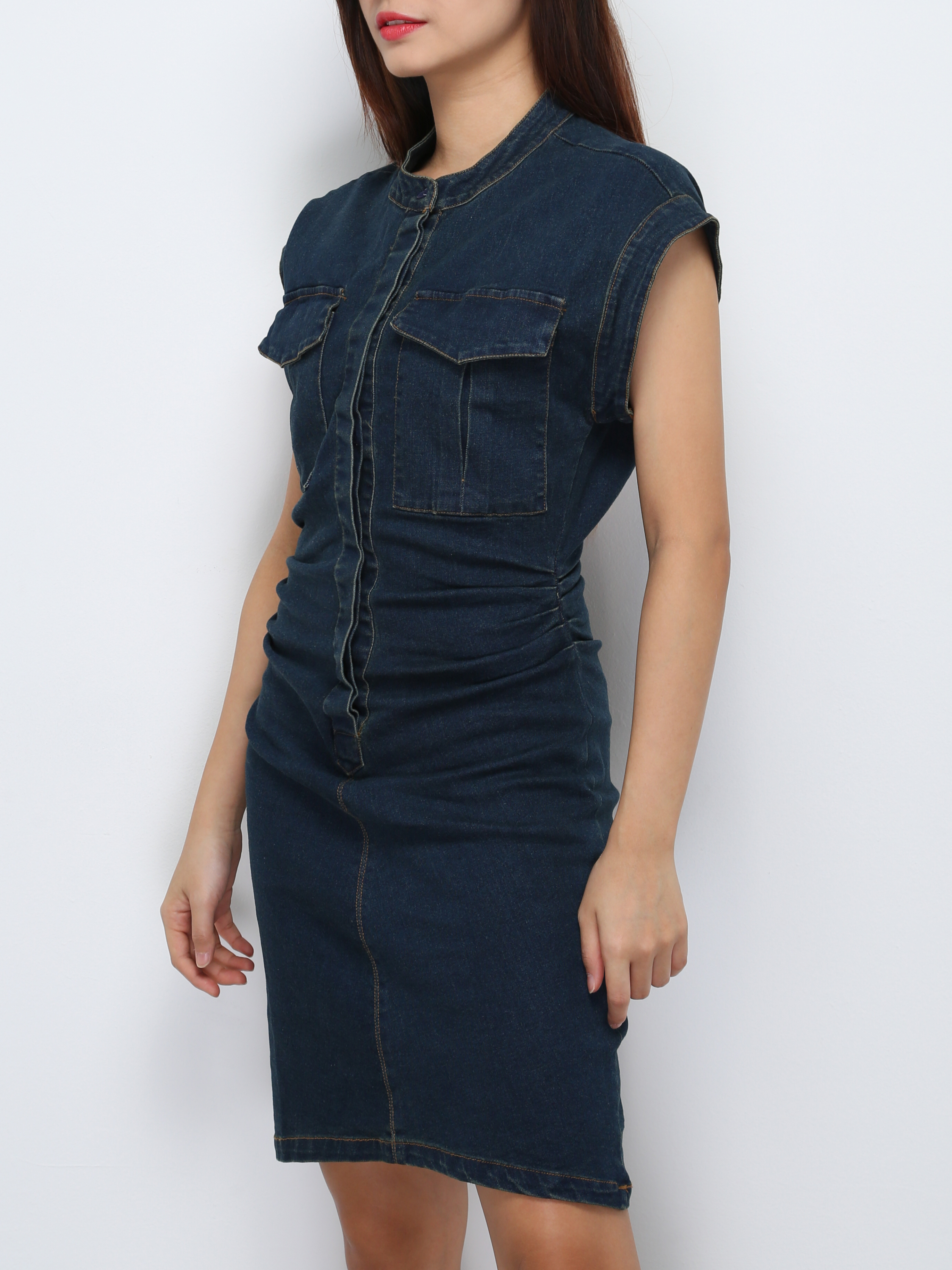 Denim Side Pleated Dress 29245