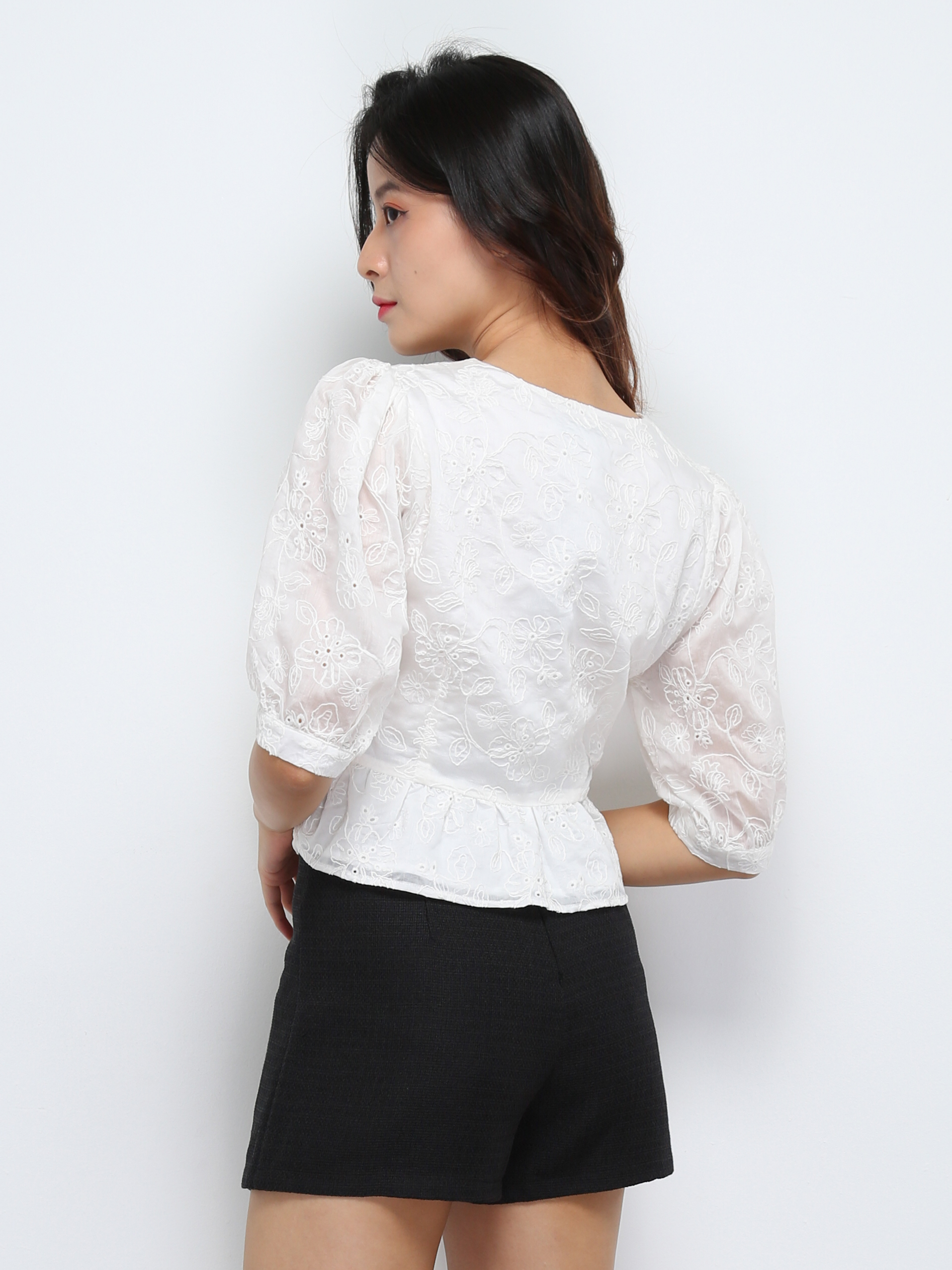 Floral Eyelet Front Button Top 29274