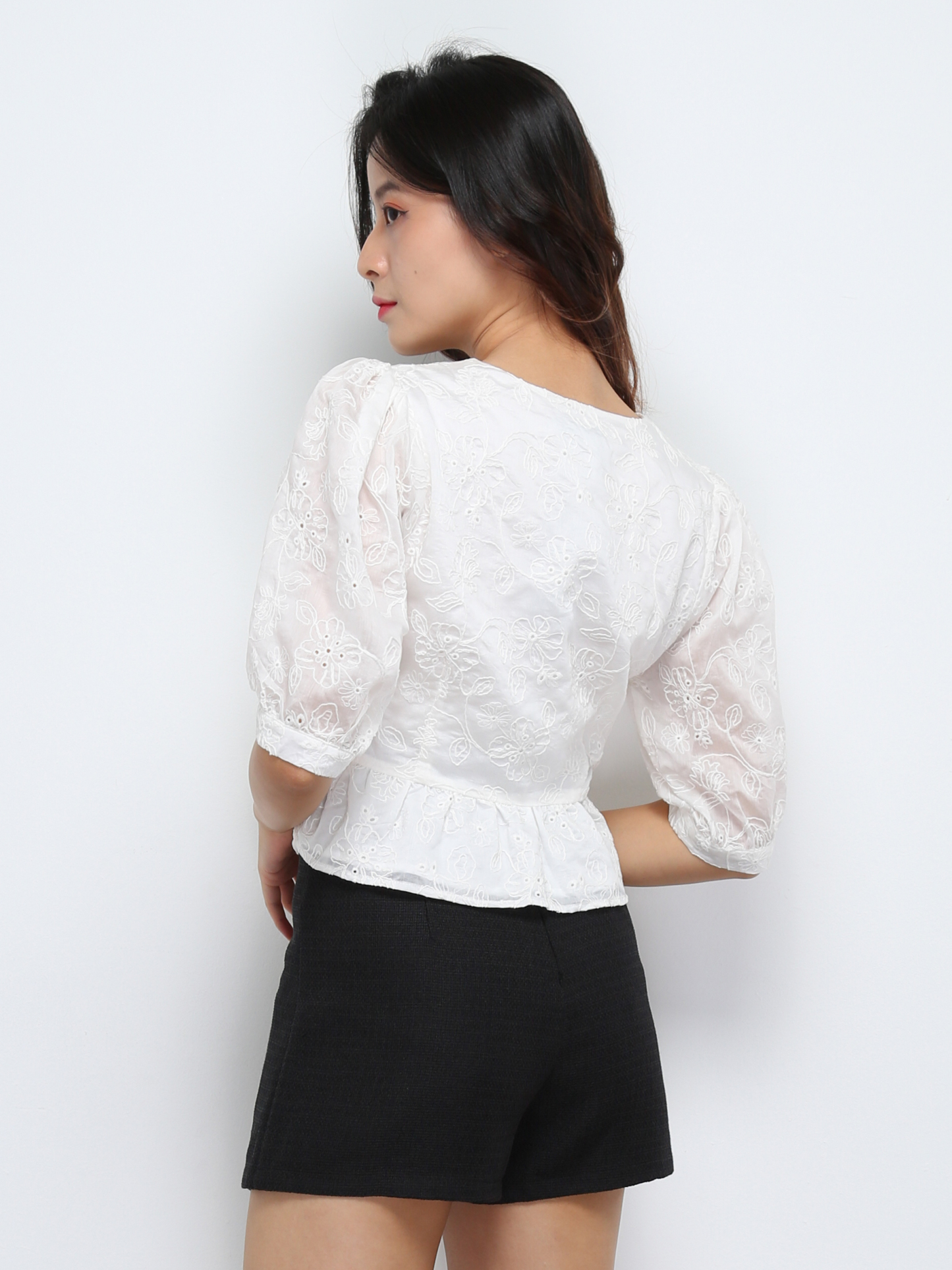 Floral Eyelet Front Button Top 29274