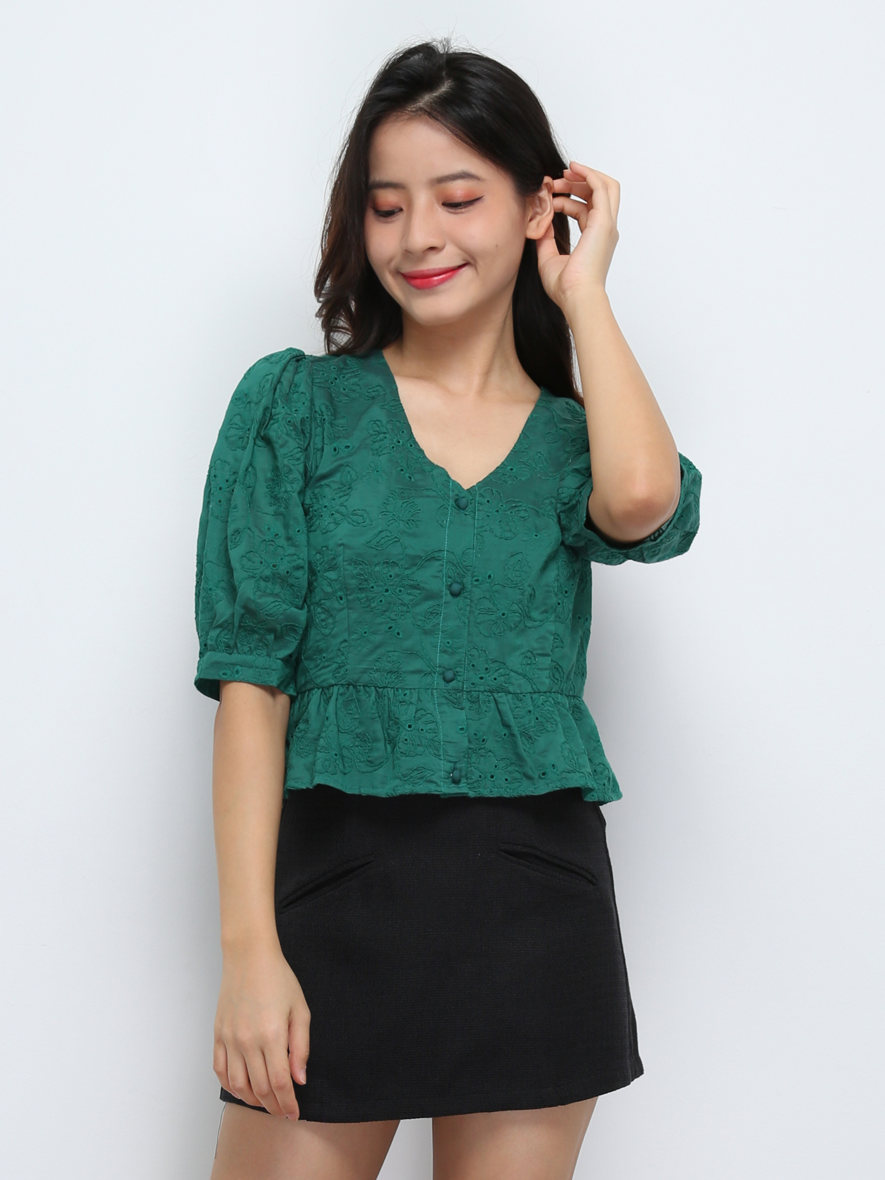 Floral Eyelet Front Button Top 29274