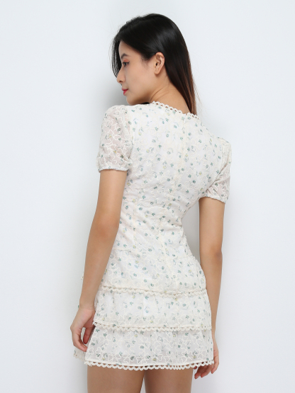 V Neck Decorative Flower Dress 29323
