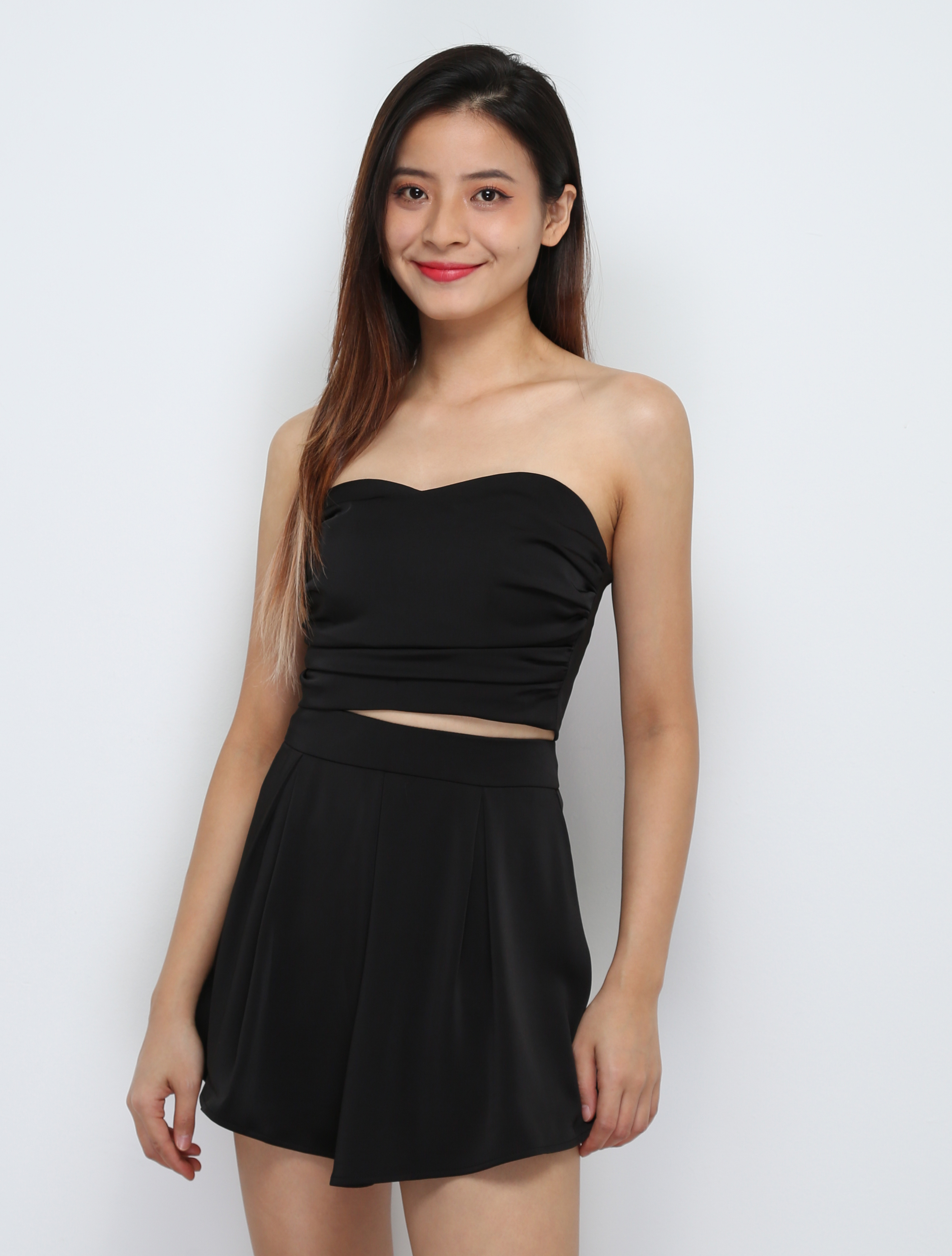 Side Pleated Tube Top With Skirt Set 29412