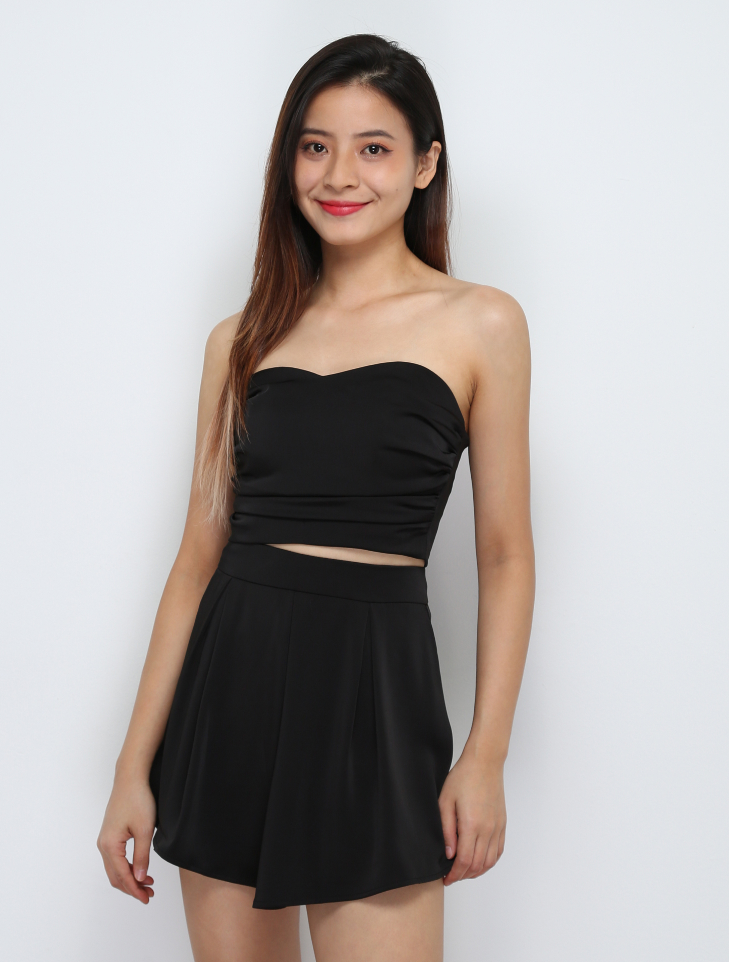 Side Pleated Tube Top With Skirt Set 29412