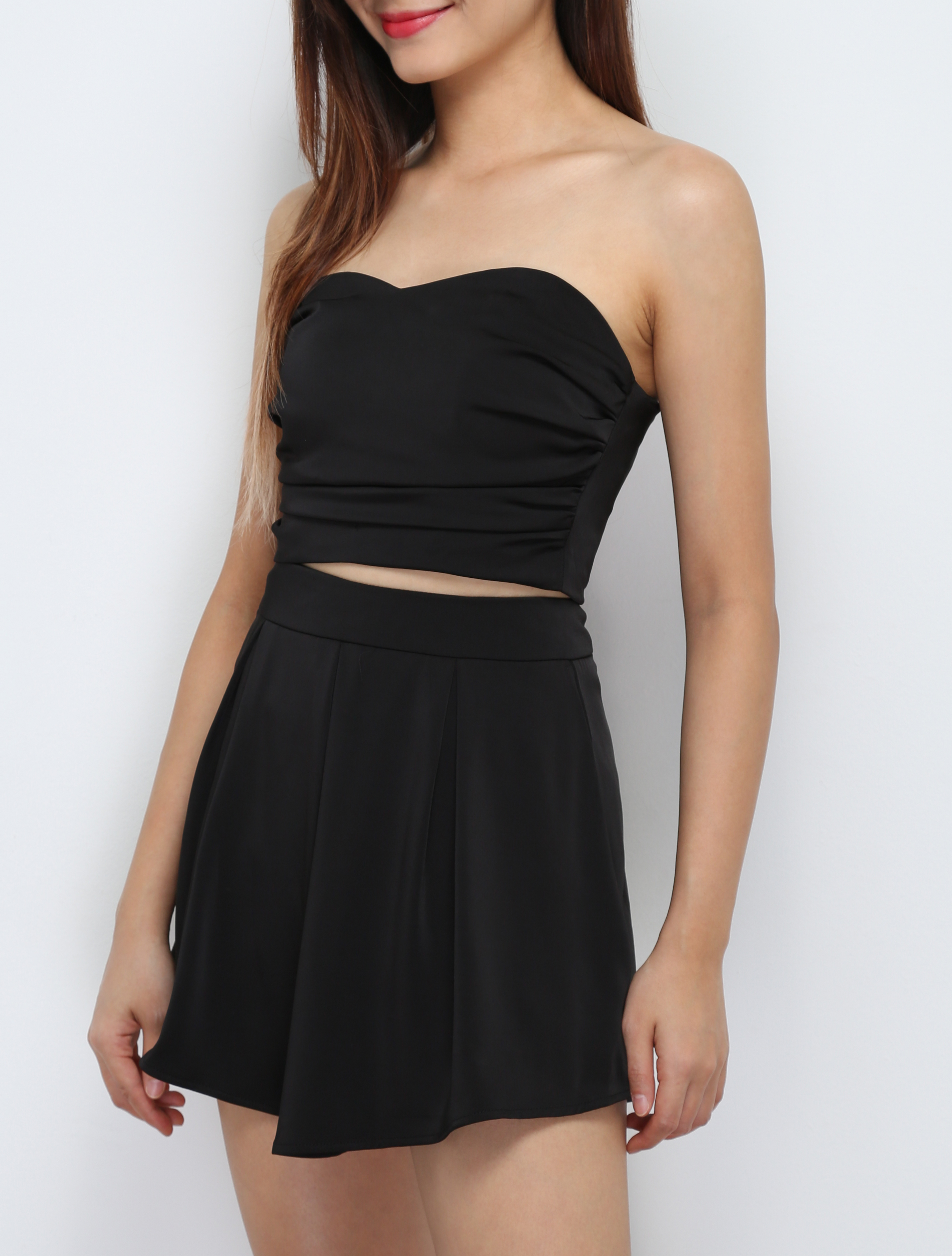 Side Pleated Tube Top With Skirt Set 29412