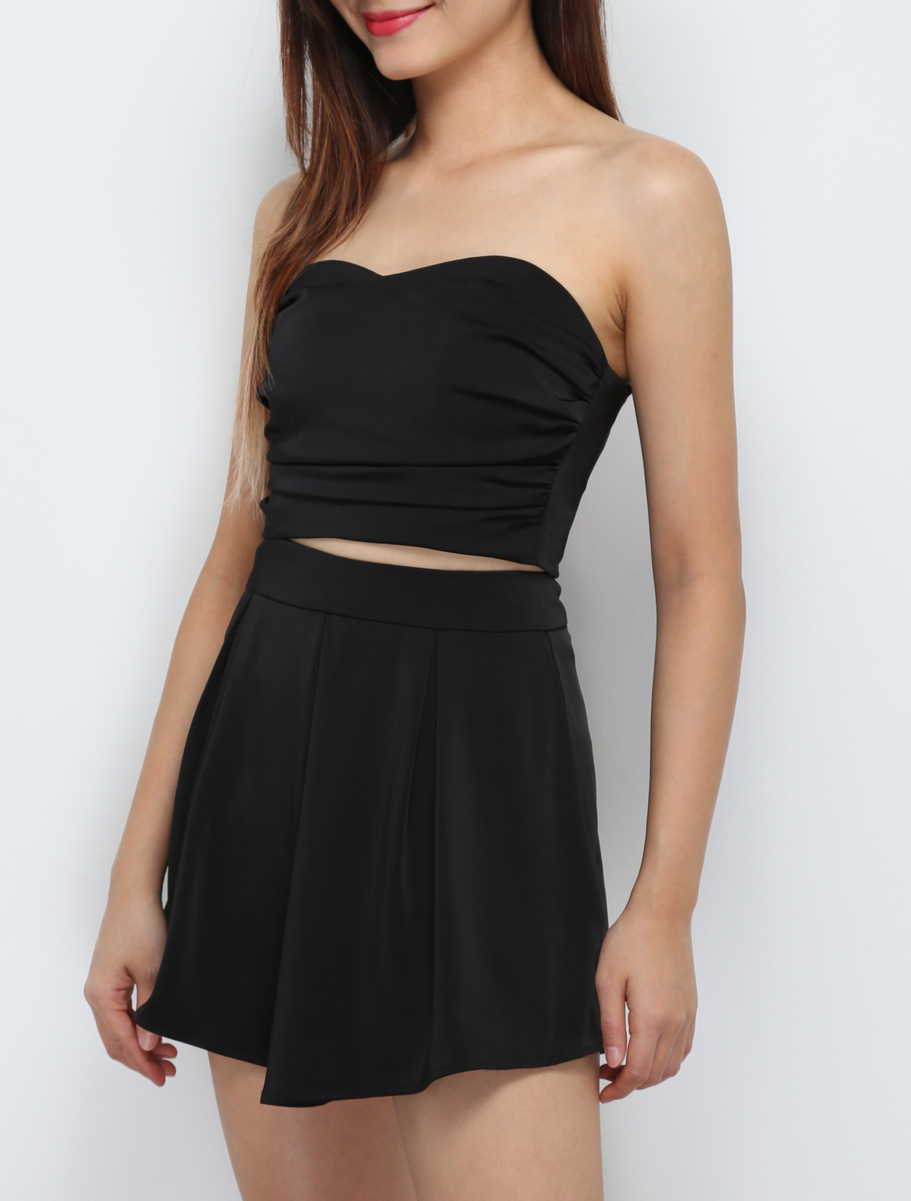 Side Pleated Tube Top With Skirt Set 29412