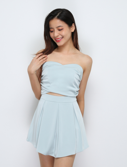 Side Pleated Tube Top With Skirt Set 29412