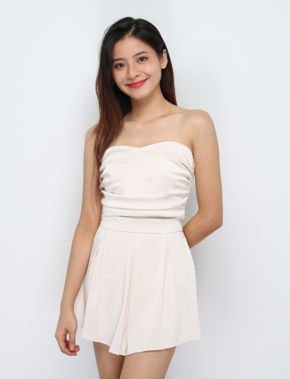 Side Pleated Tube Top With Skirt Set 29412