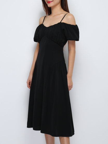 Puff Sleeve With Strap Dress 29455