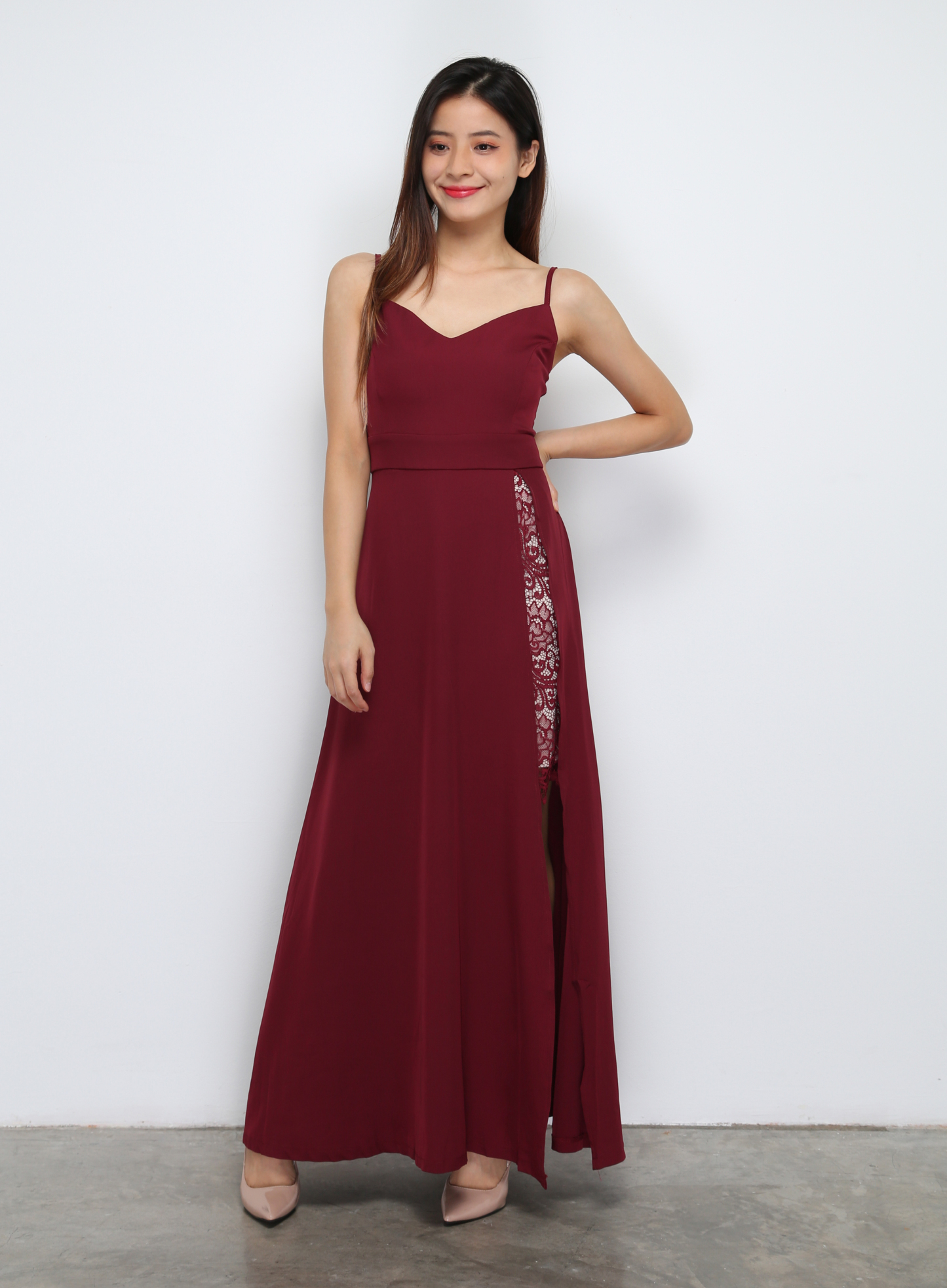 Sleeveless With Lace Split Dress 29456