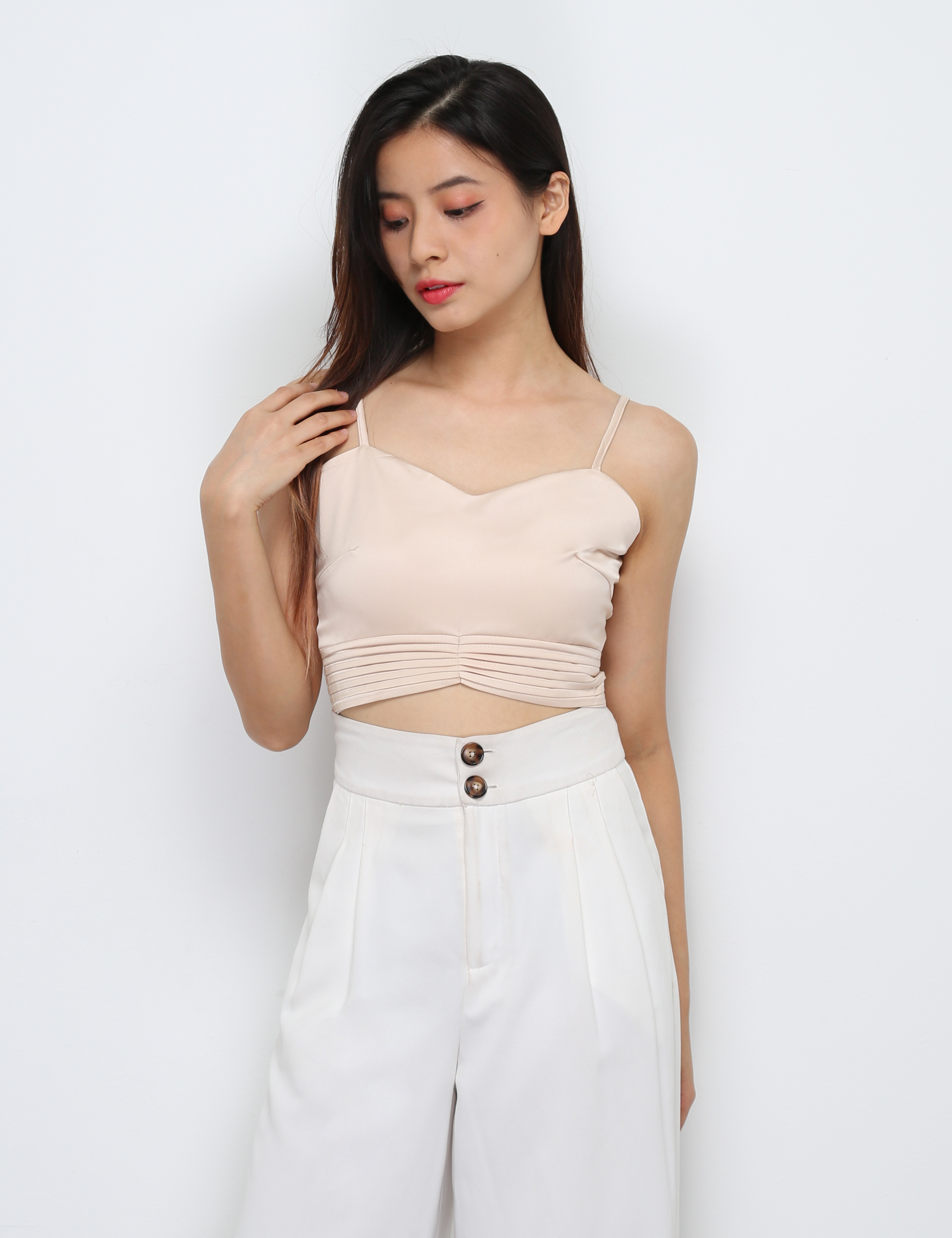 Waist Pleated Sleeveless Top 29458