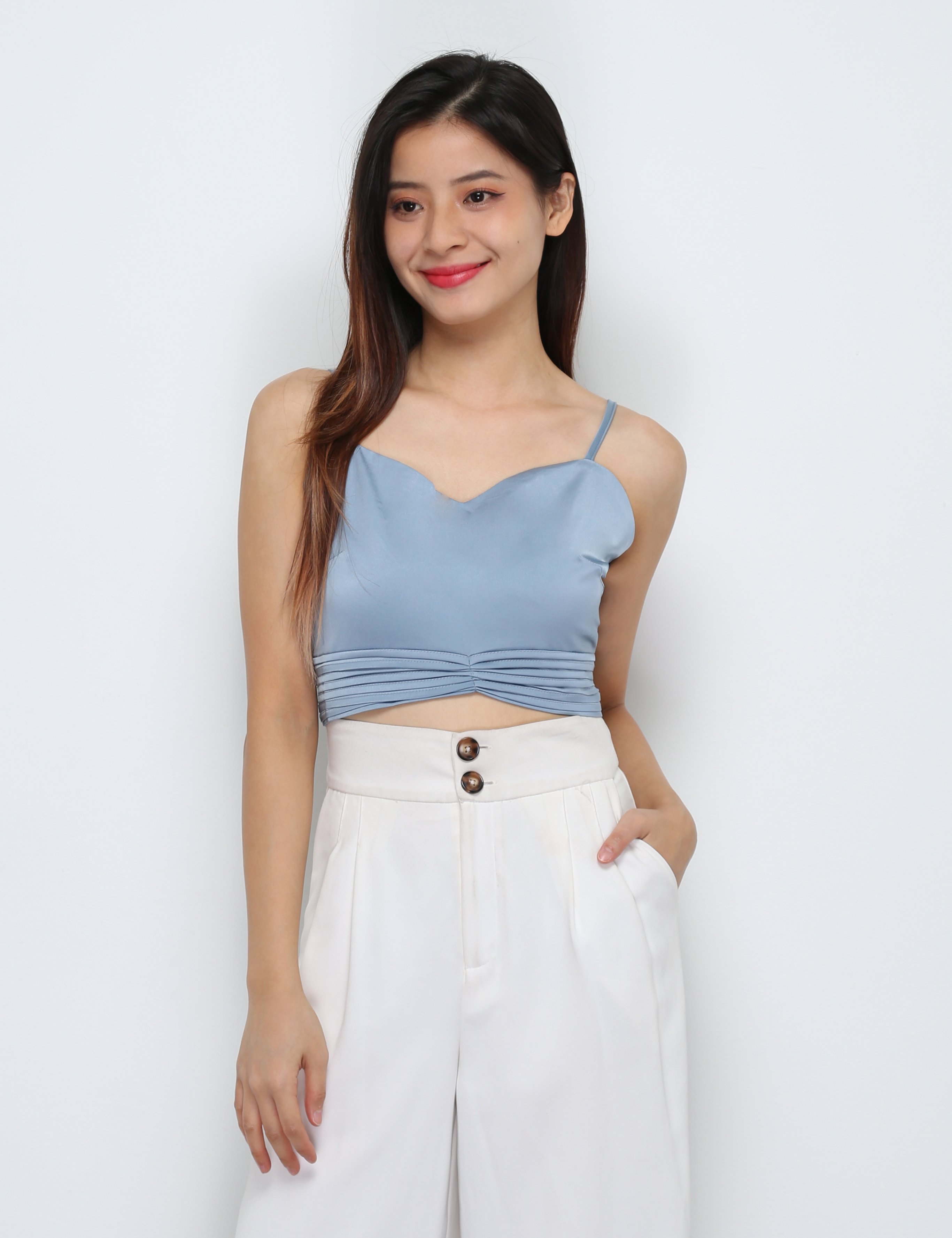 Waist Pleated Sleeveless Top 29458