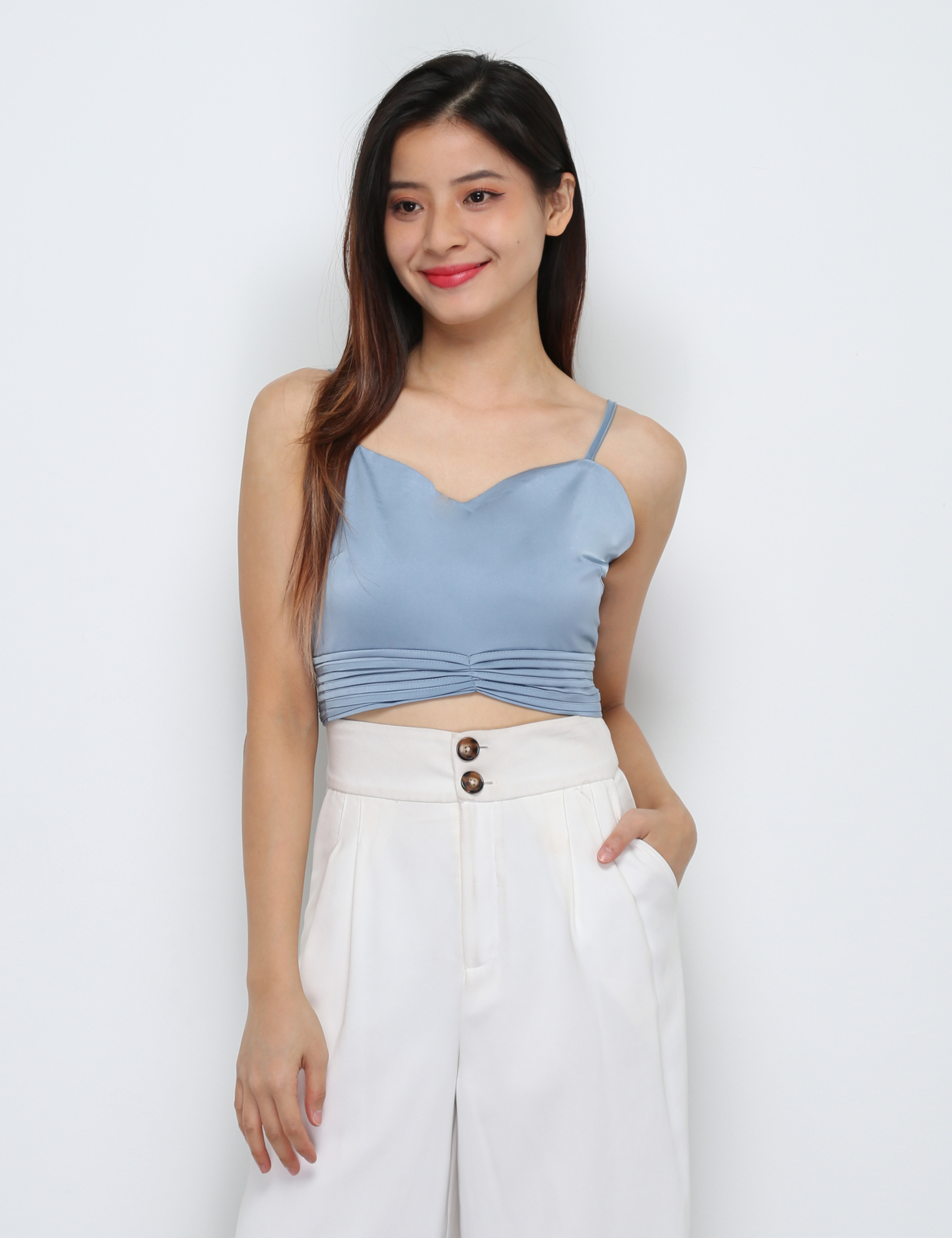 Waist Pleated Sleeveless Top 29458