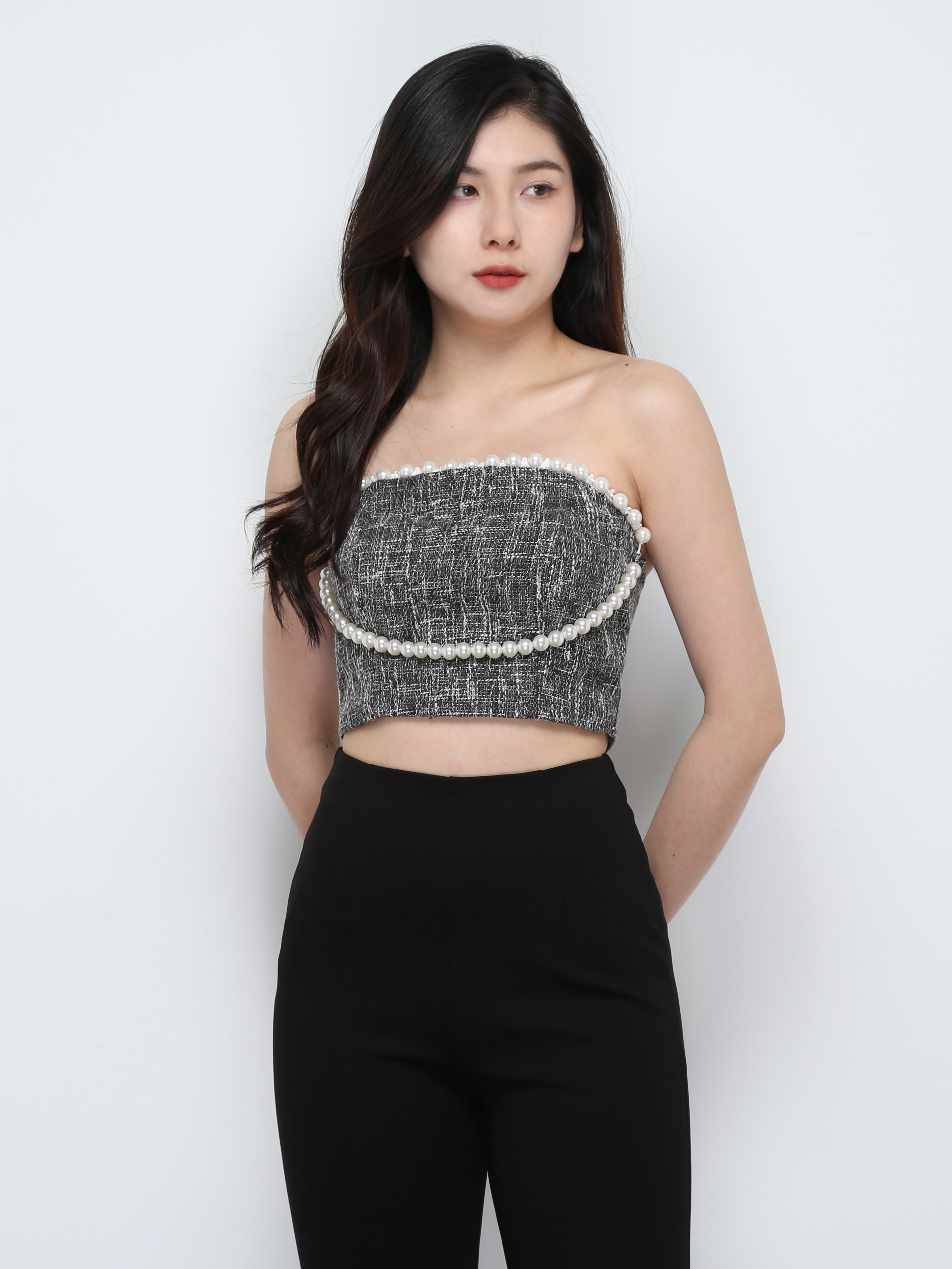 Pleated Decorative Pearl Top 29474