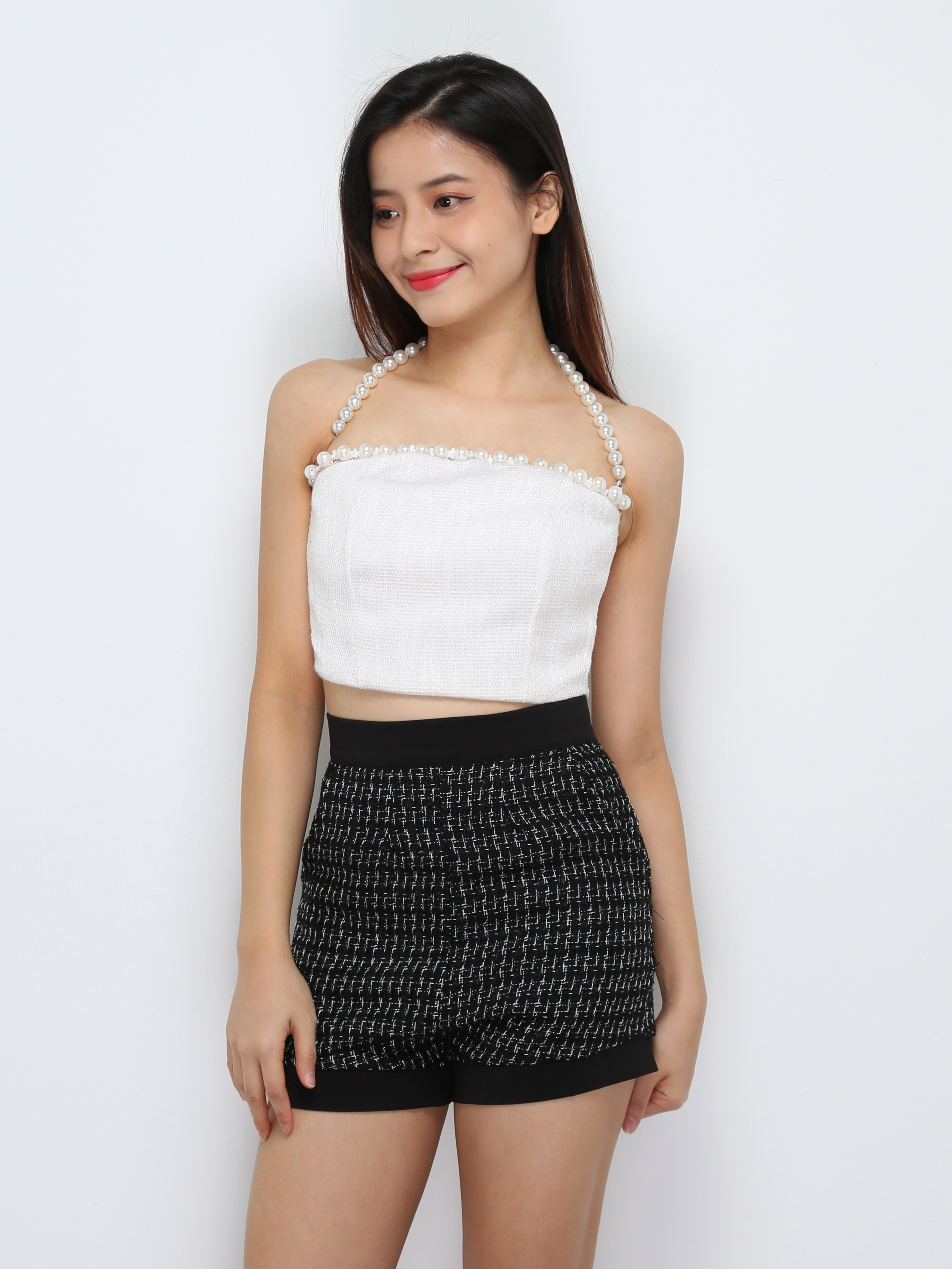 Pleated Decorative Pearl Top 29474