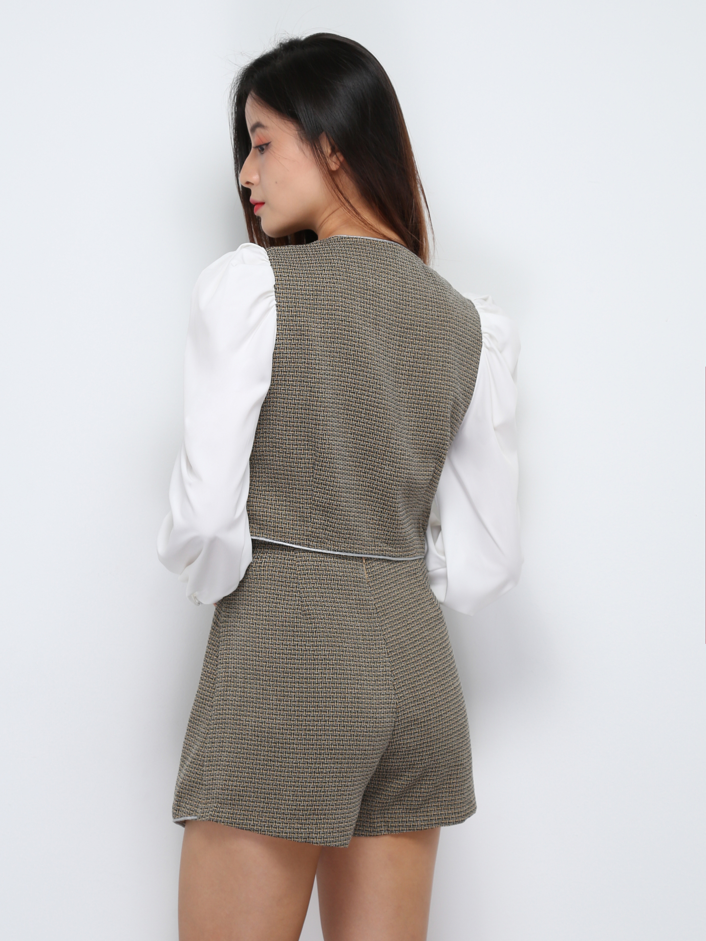 Long Sleeve Front Button Top With Short Pant Set 29496