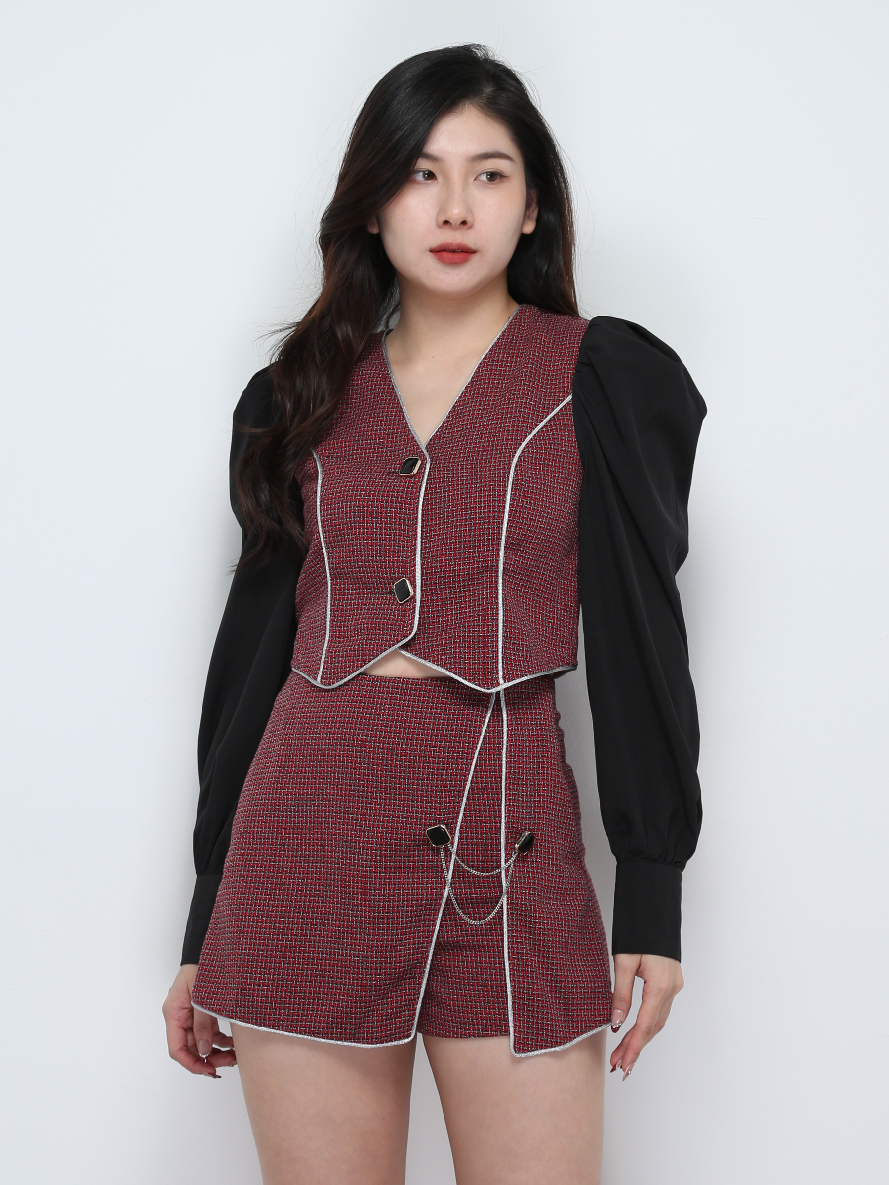 Long Sleeve Front Button Top With Short Pant Set 29496