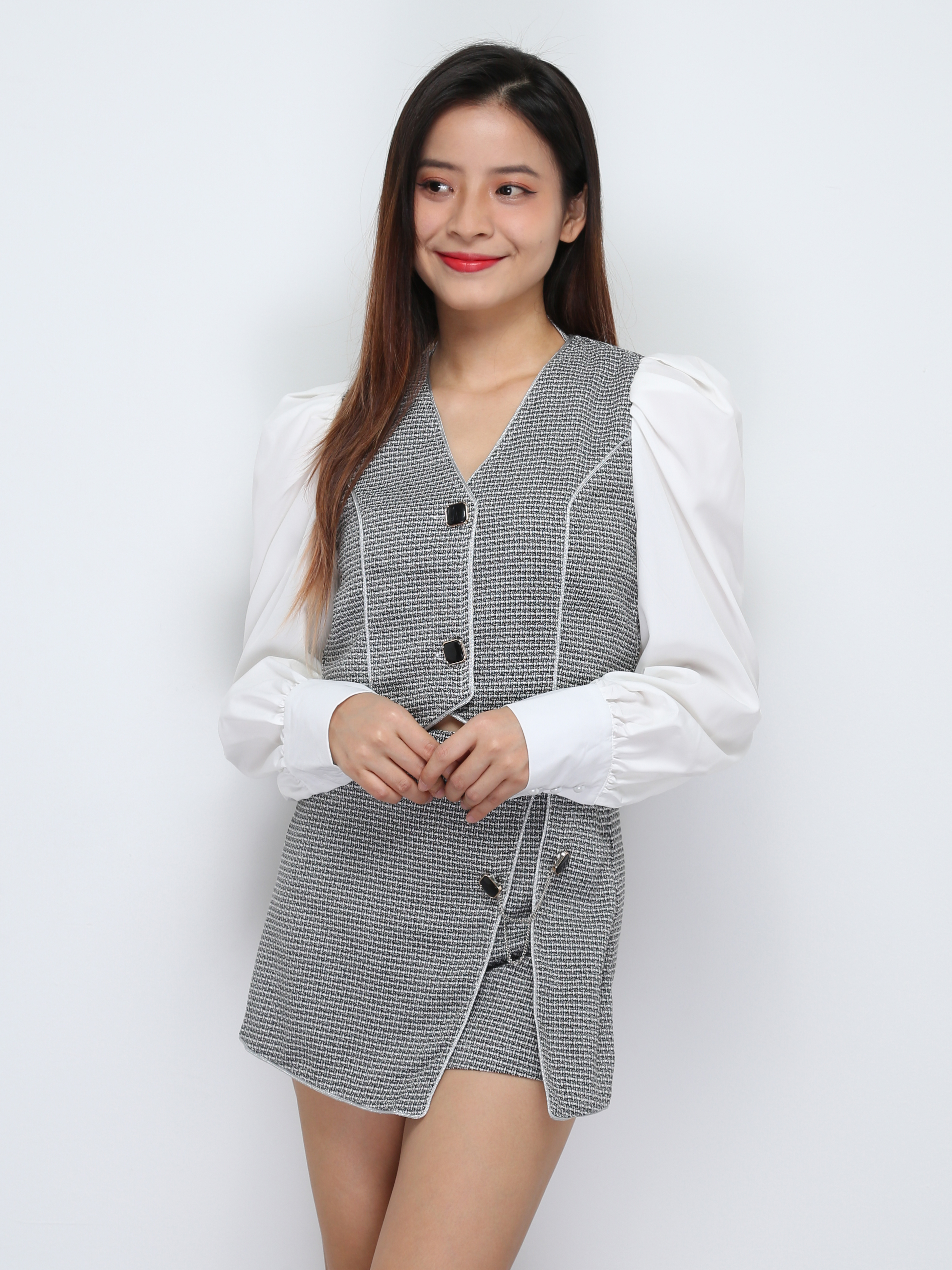 Long Sleeve Front Button Top With Short Pant Set 29496