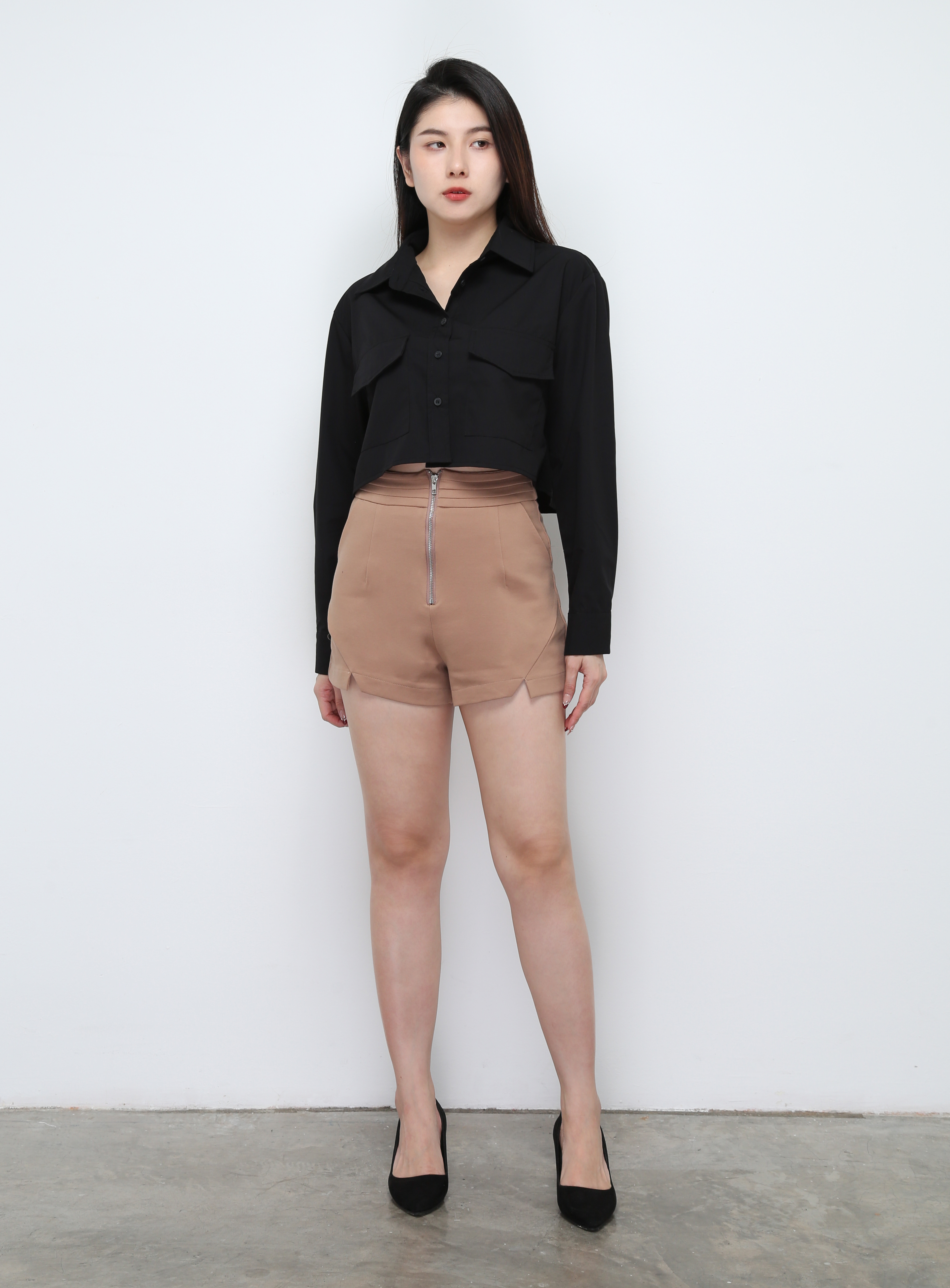 High Waist Front Zip Short Pants 29660