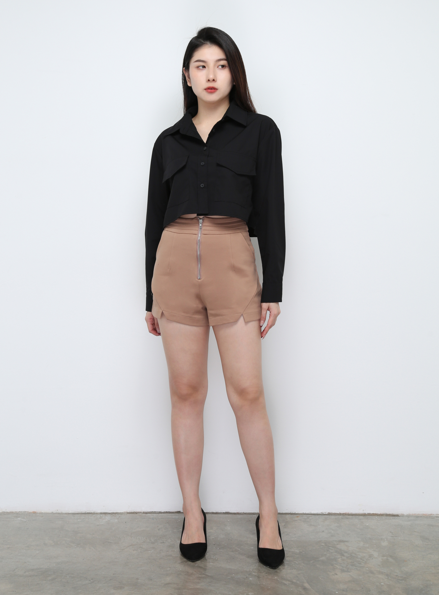 High Waist Front Zip Short Pants 29660