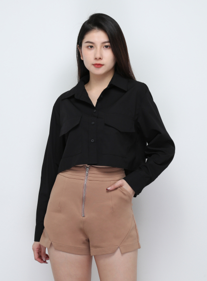 High Waist Front Zip Short Pants 29660