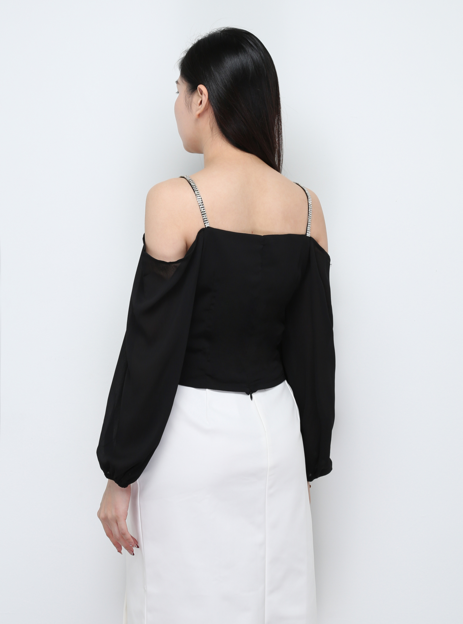 Off Shoulder With Strap Front Pleated Top 29698