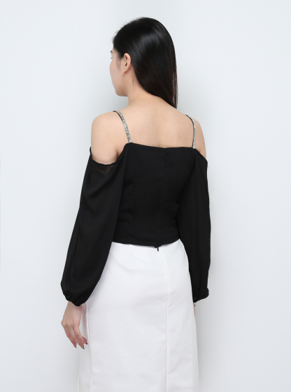 Off Shoulder With Strap Front Pleated Top 29698