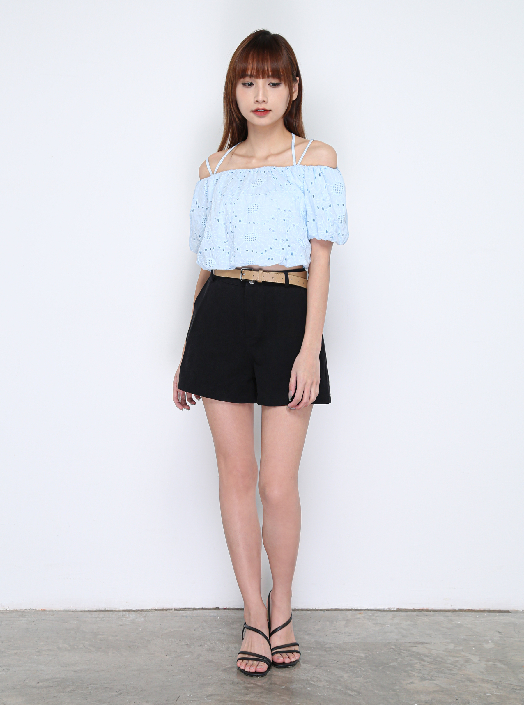 Linen Side Pocket Short Pants With Belt 16357