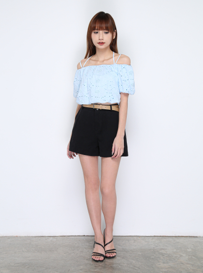 Linen Side Pocket Short Pants With Belt 16357