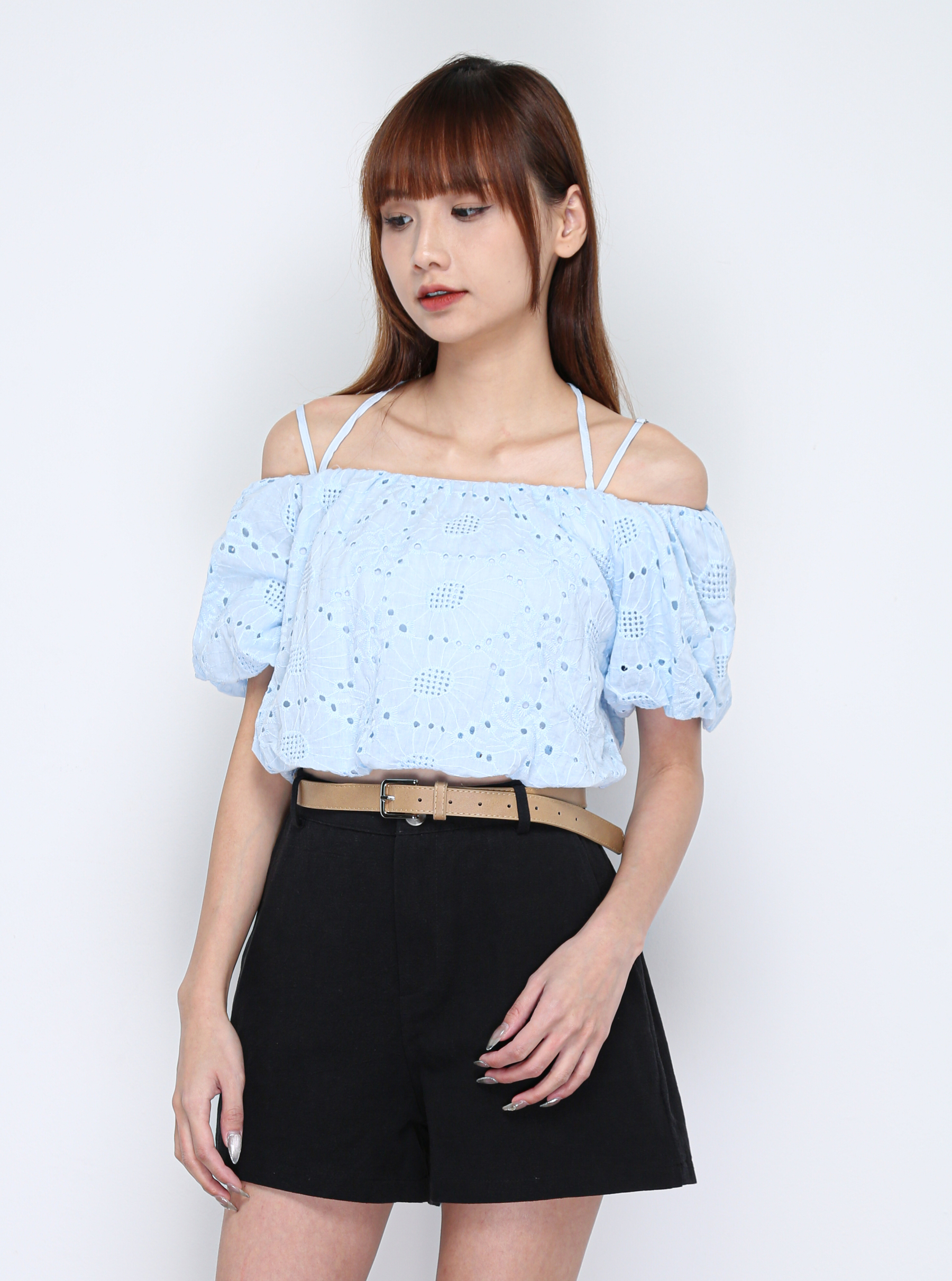 Linen Side Pocket Short Pants With Belt 16357