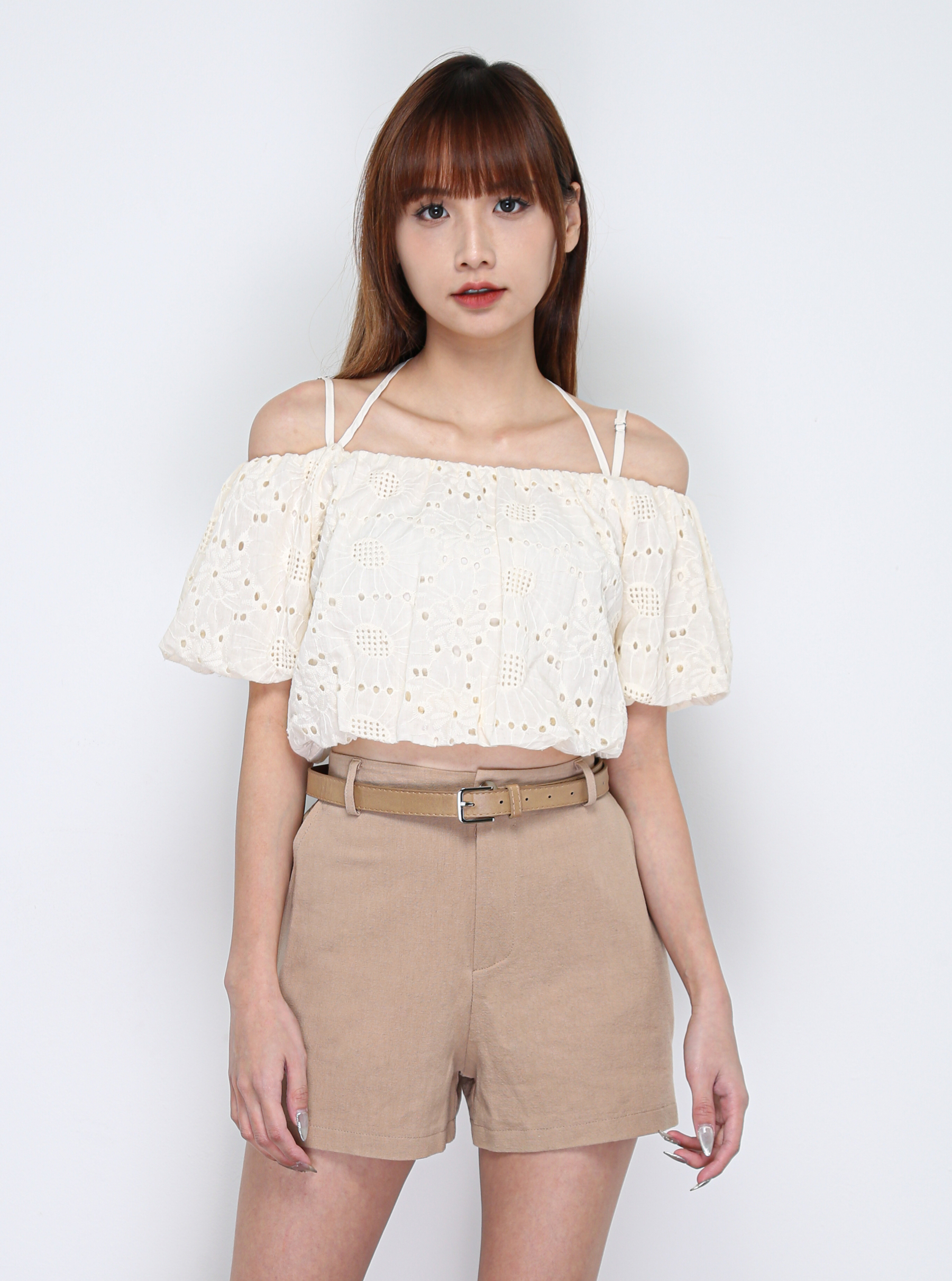Linen Side Pocket Short Pants With Belt 16357