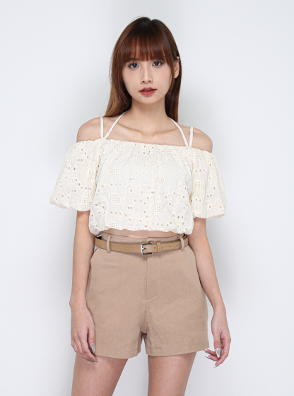 Linen Side Pocket Short Pants With Belt 16357