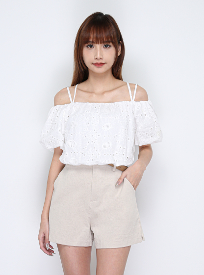 Linen Side Pocket Short Pants With Belt 16357