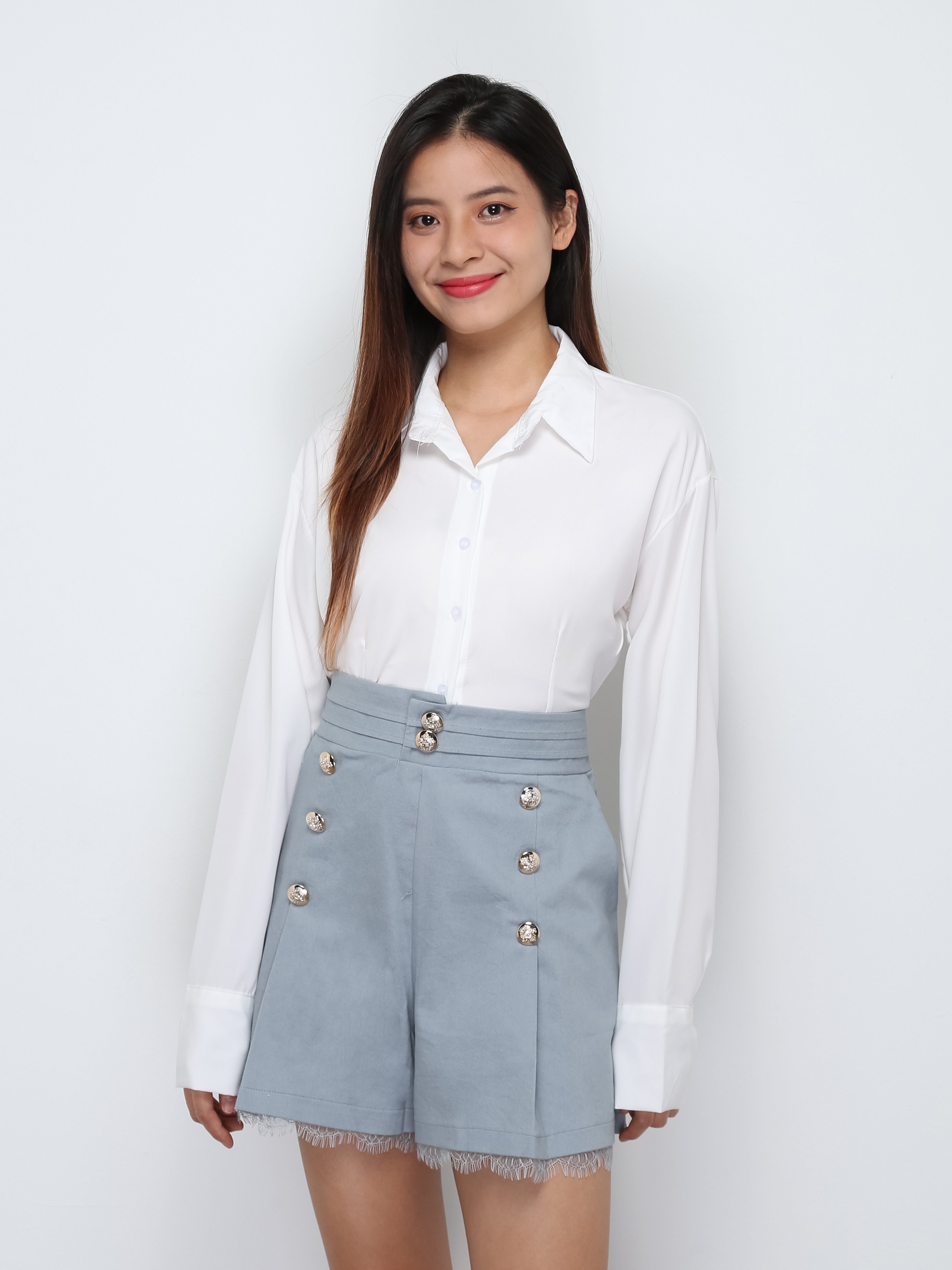 Pleated Front Decorative Button Short Pant 29801