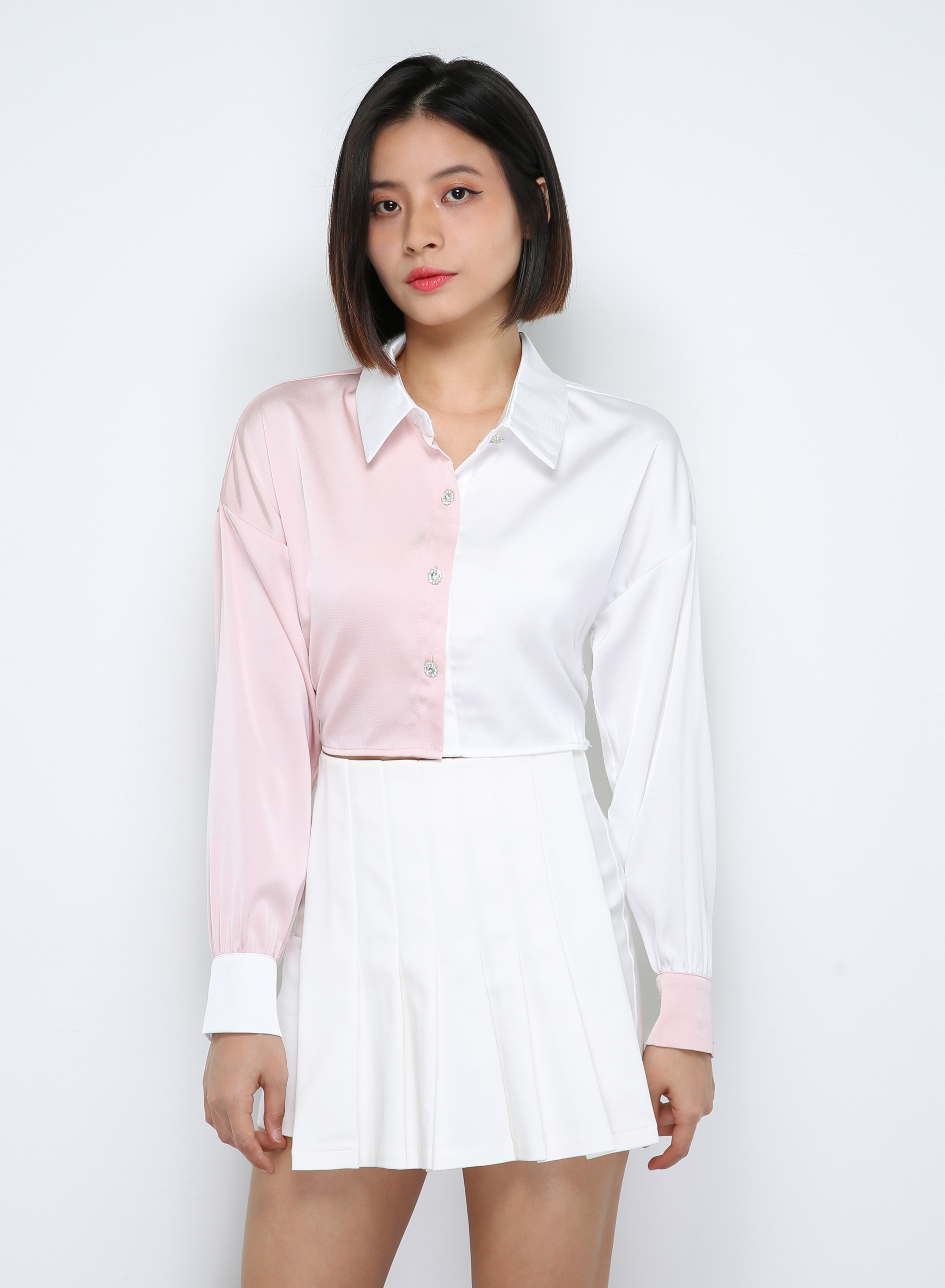 Two Tone Waist Tie Up Strap Top 29832